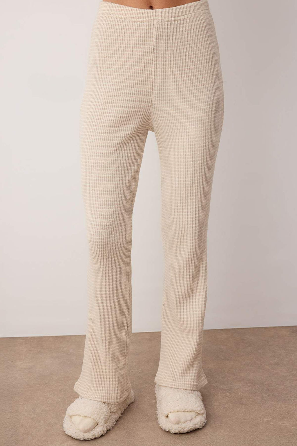 Bej Cizgili H?rka Yumusak Tuse F?rcal? K?sl?k Fitilli Orme Pijama Tak?m? THMAW26PT00040