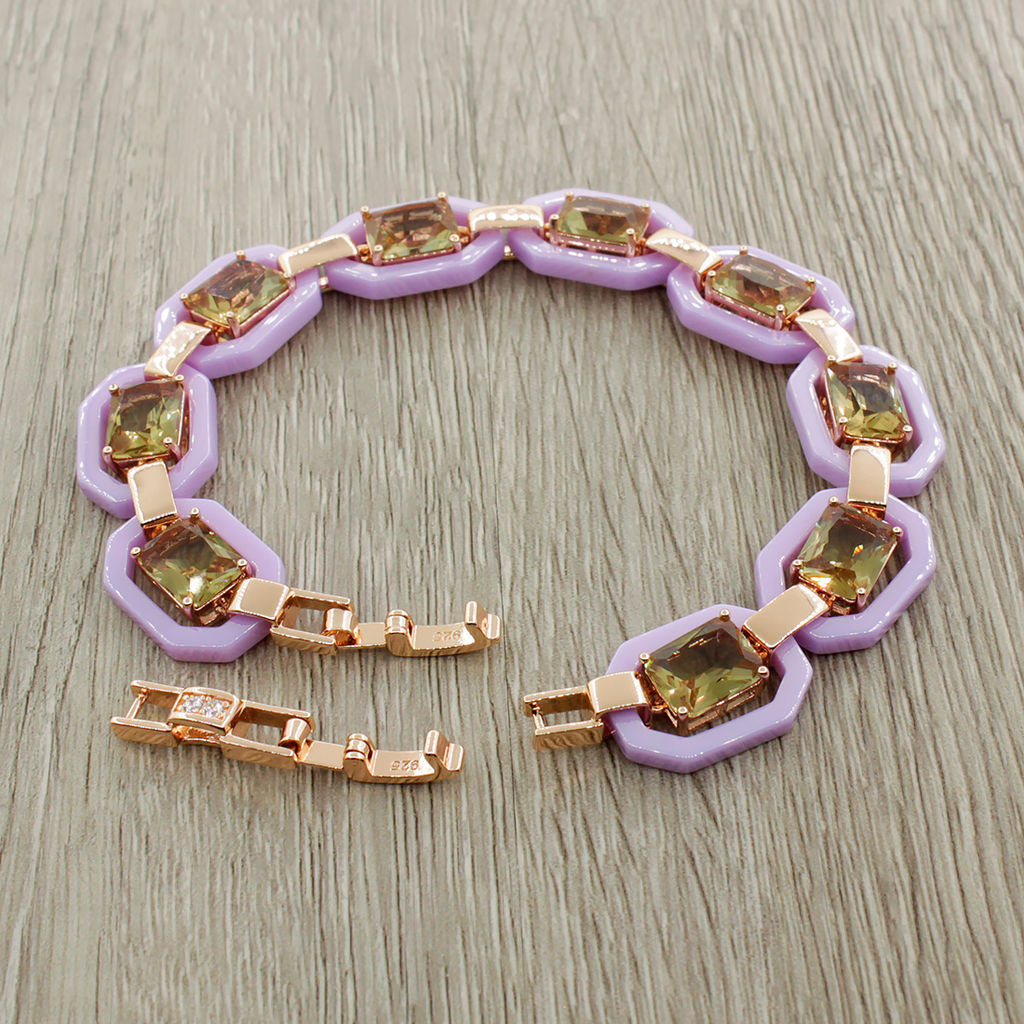 Браслет Октагон из фиолетовой керамики с Султанитом покрытие под золото, длина 18см - Agat77 фото 3