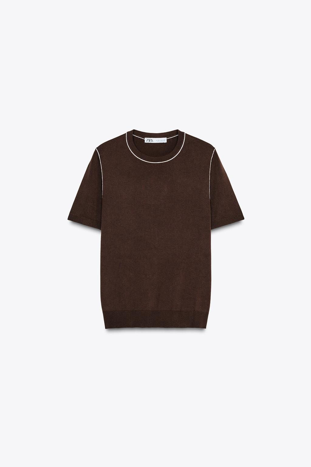 SHORT SLEEVE KNIT TOP WITH PIPING - Zara фото 26