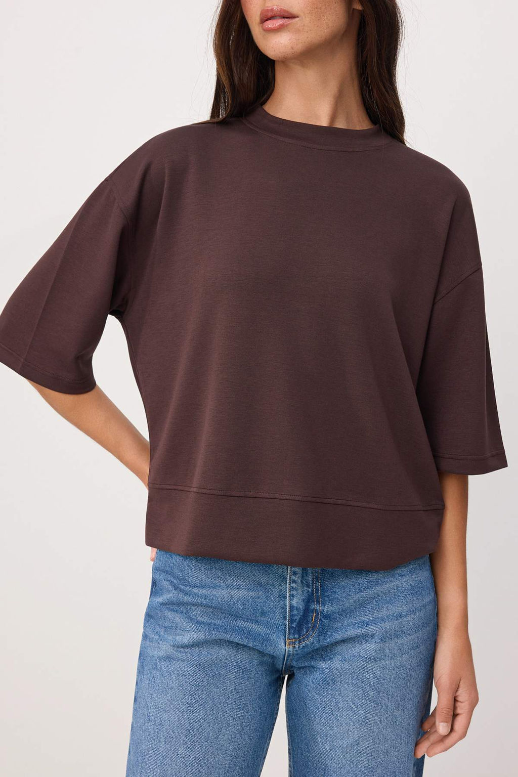Lacivert Oversize/Genis Kal?p Dusuk Kol Truvakar Soft Touch Orme T-Shirt TWOSS26TS00182 - Trendyolmilla фото 7