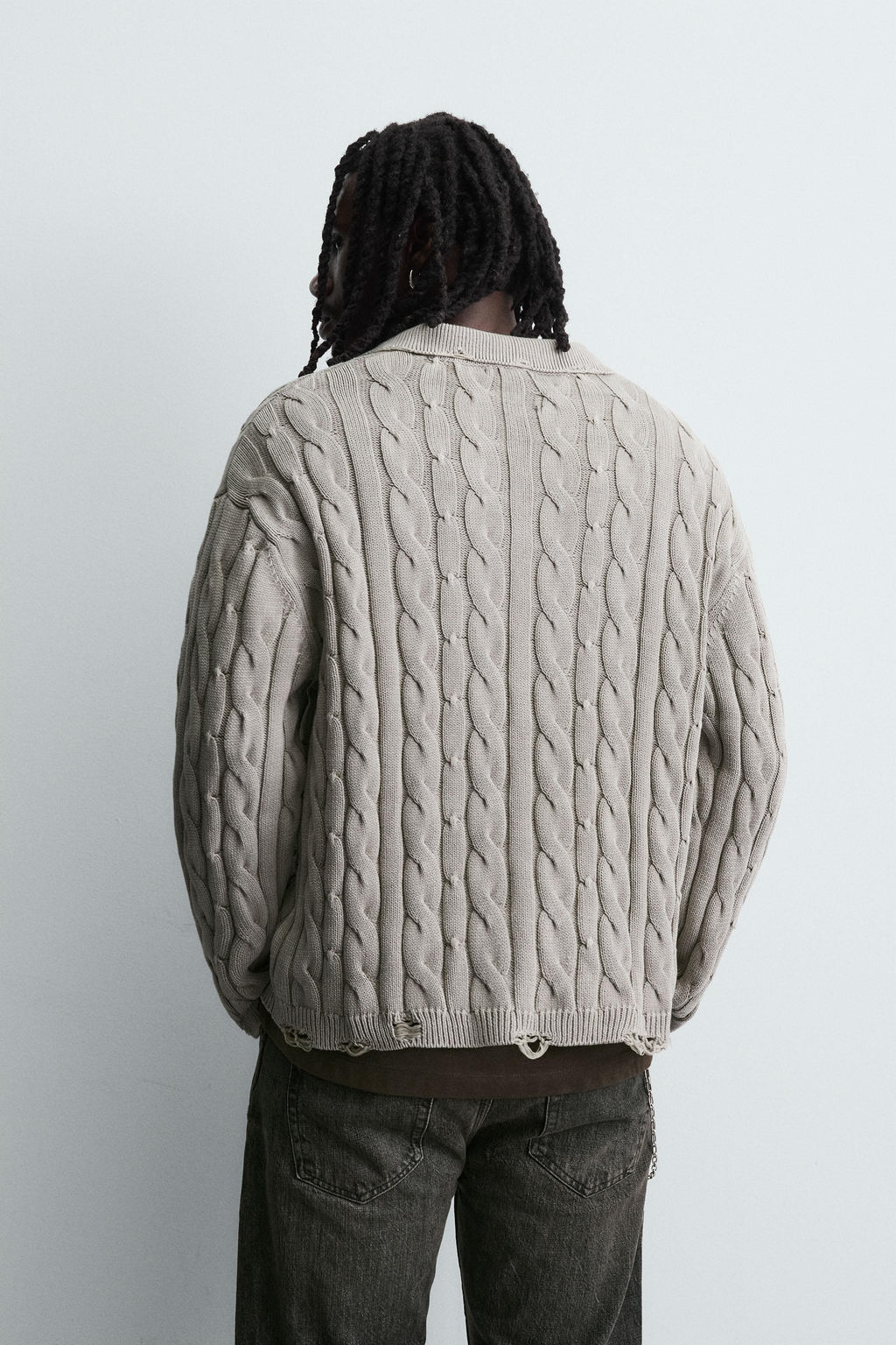 CABLE KNIT POLO SHIRT WITH DISTRESSED EFFECT - Zara фото 3