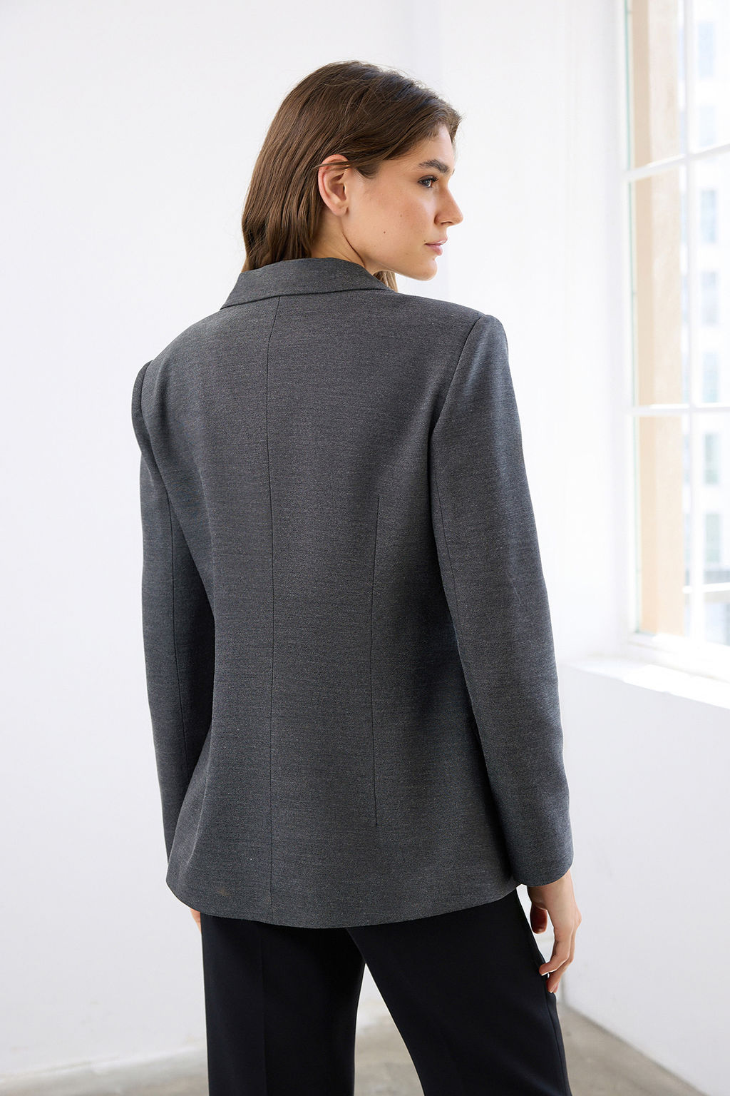 Antrasit Dugme Kapama Fitted/Vucuda Oturan Dokuma Blazer Ceket TWOAW26BC00047 - Trendyolmilla фото 4