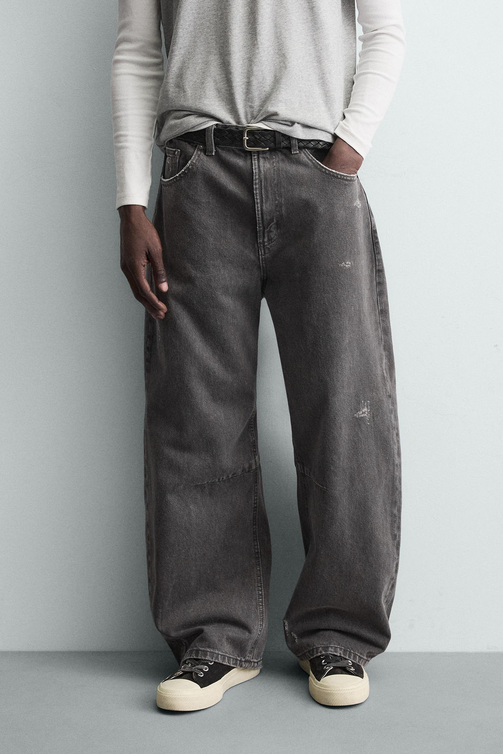 PANTAL?N BARREL FIT LAVADO / Gris oscuro - Zara фото 11