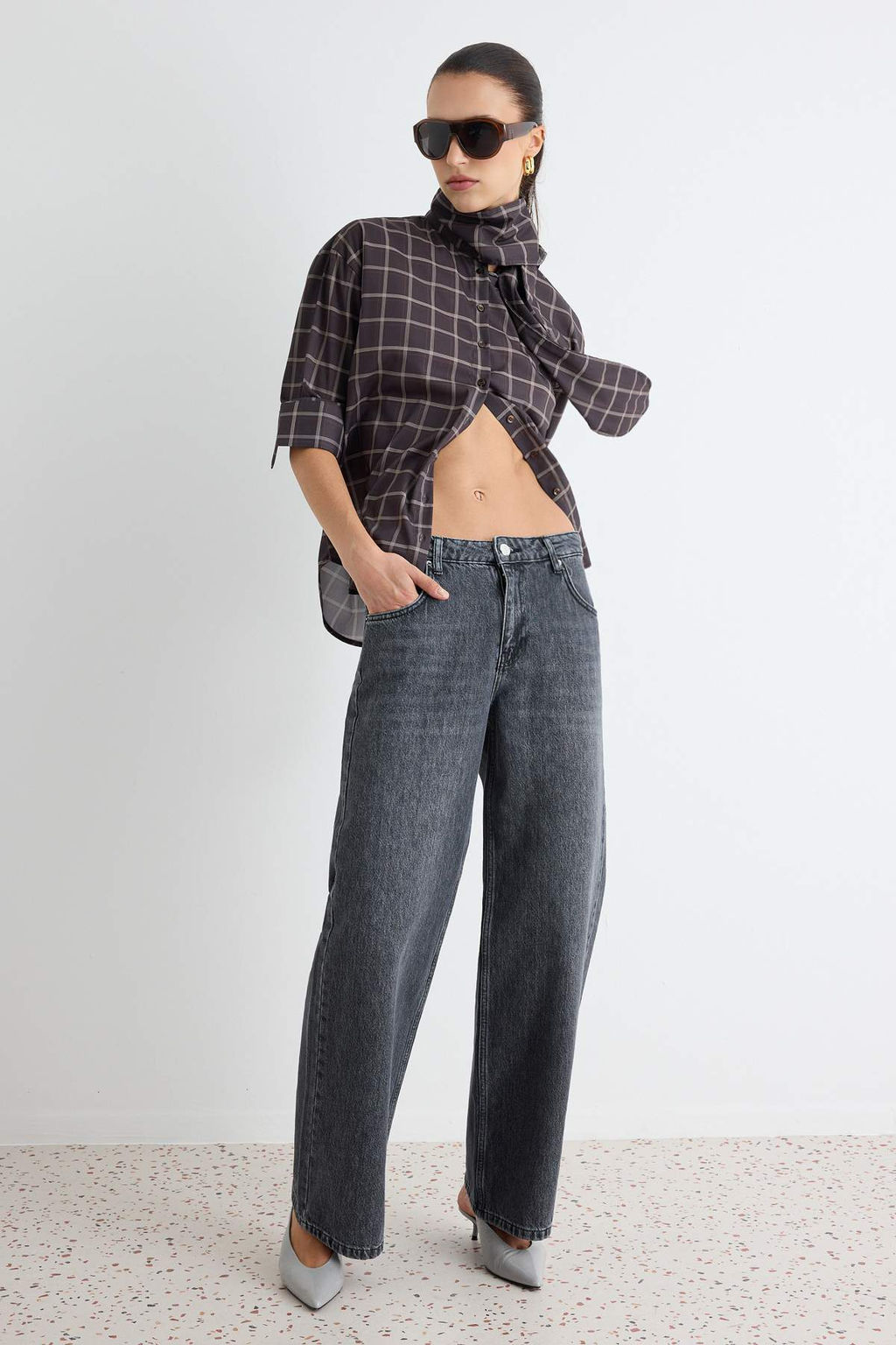 Antrasit %100 Pamuk Normal Bel Bilek Boy Wide Leg Jeans TWOAW27JE00088 - Trendyolmilla фото 8