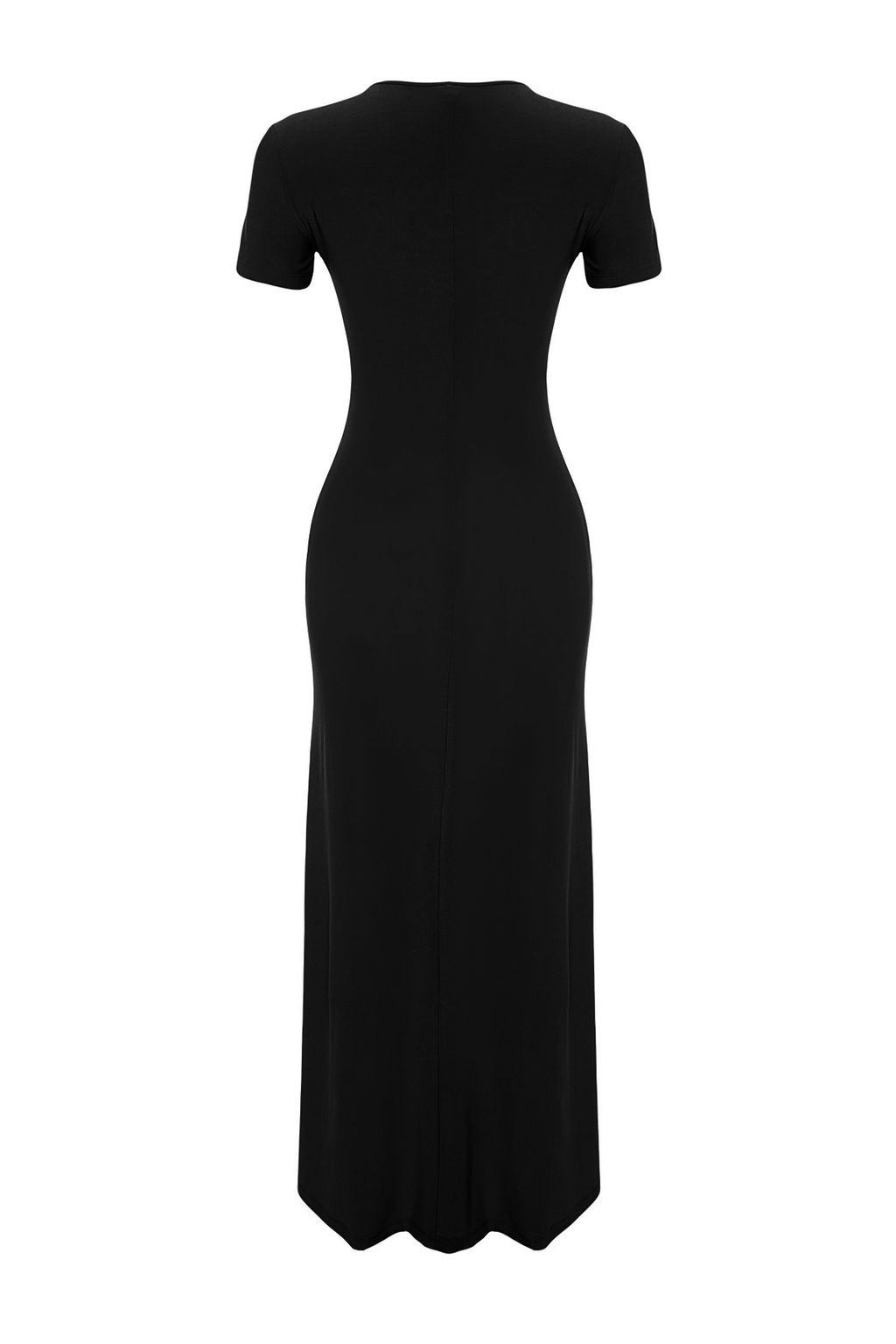 Siyah K?sa Kol Bodycone/Vucuda Oturan Bisiklet Yaka Esnek Orme Maxi Kalem Elbise TWOSS24EL00097