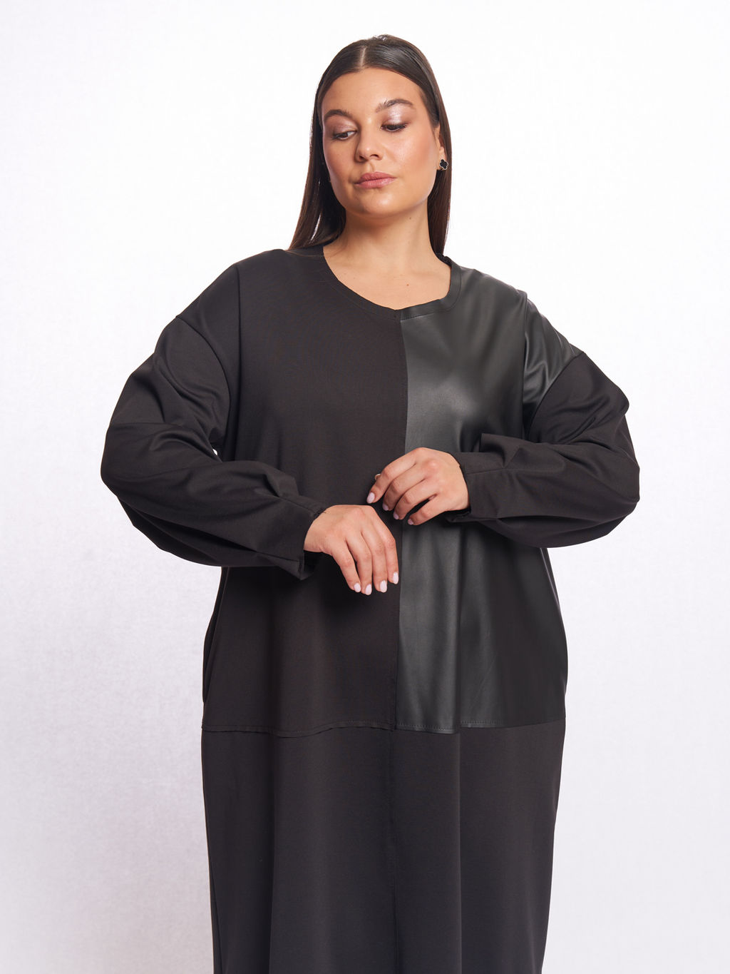 Платье с кожаной вставкой PP56606BLK01