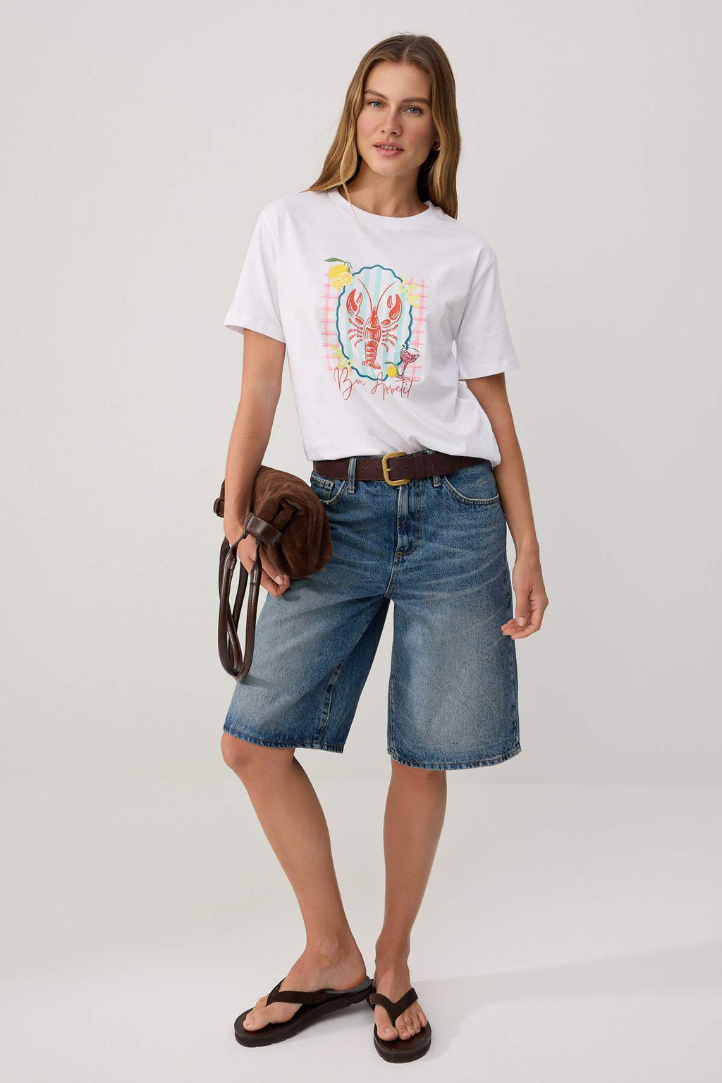 Ekru Bask_l_ Regular Bisiklet Yaka Standart Kol K_sa %100 Pamuk _rme T-Shirt TWOSS26TS00352 - Trendyolmilla фото 2