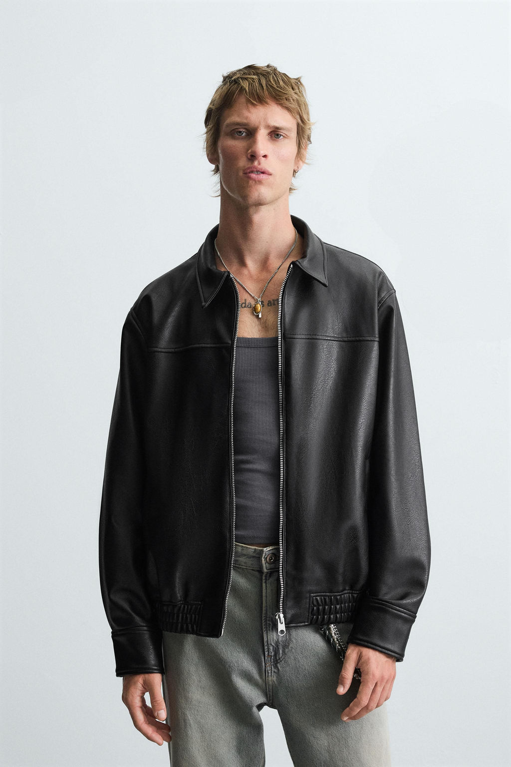 LEATHER EFFECT BOMBER JACKET
