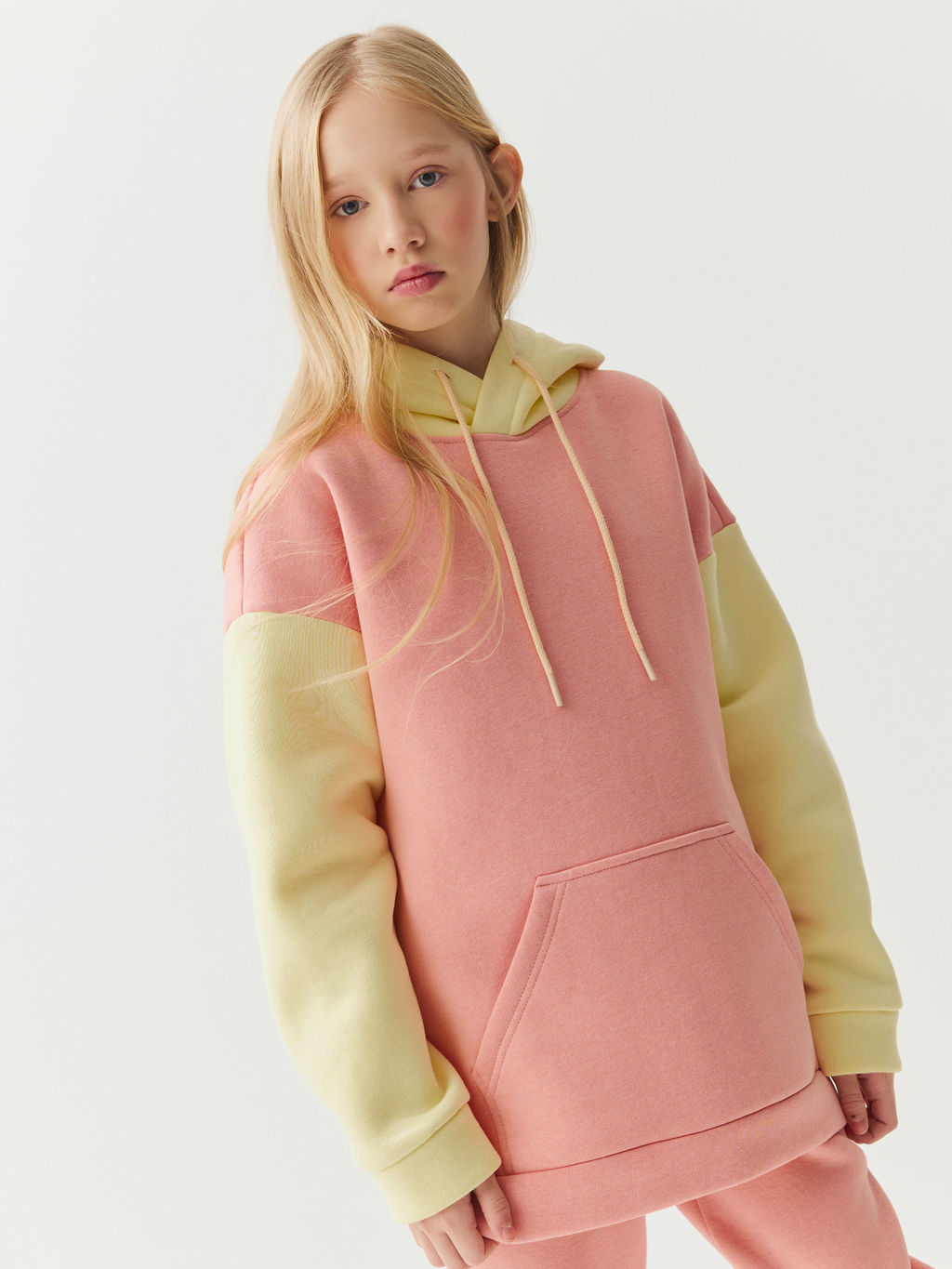 Худи колор блок Роза/Нарцисс утепленное 7+ - Bungly фото 6