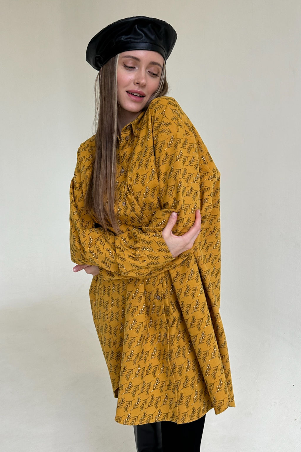 Рубашка женская HUG077/01/Горчичный, черный - M&G all natural фото 5