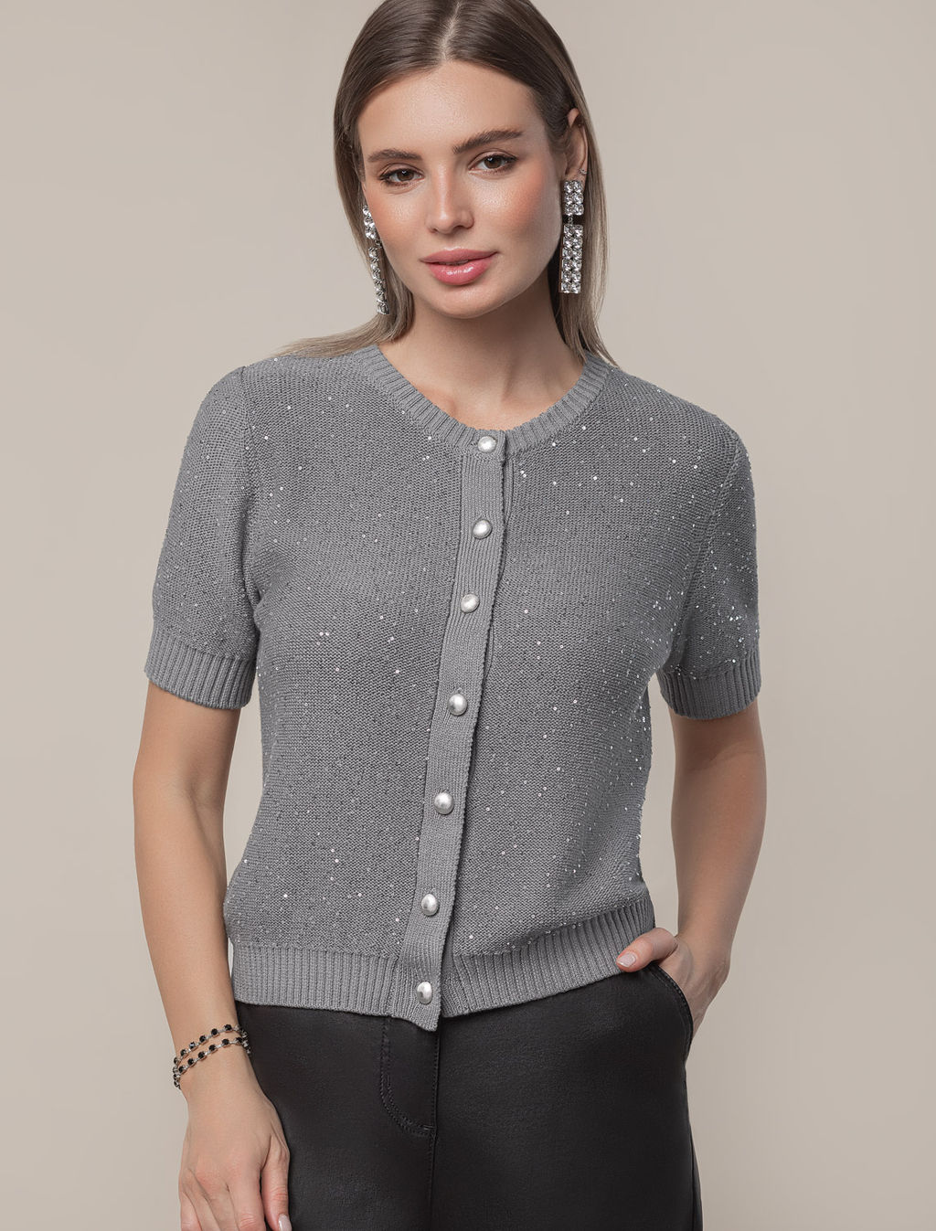 VILATTE / Жакет из хлопковой пряжи с пайетками  фото 6