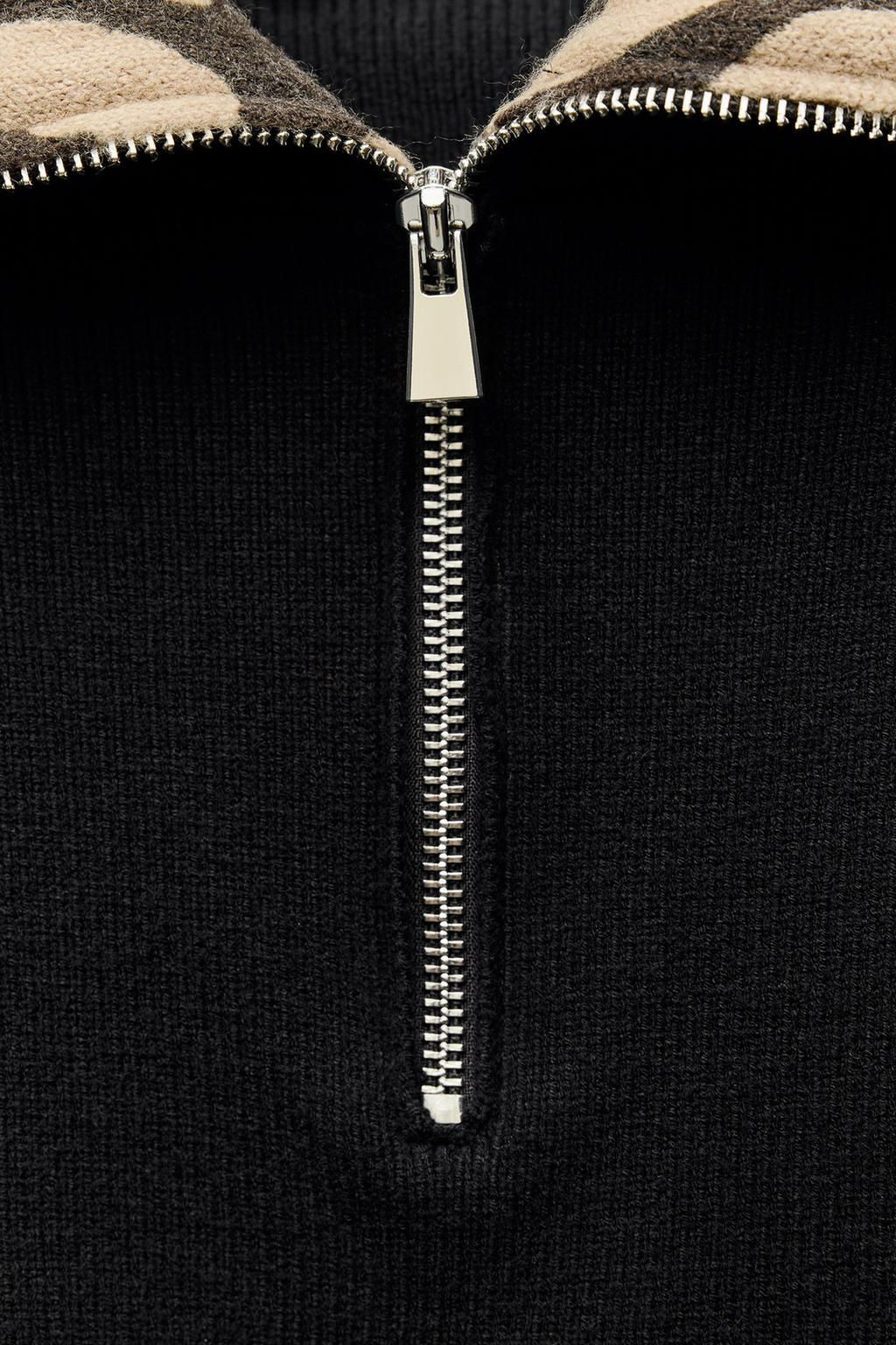 ANIMAL PRINT JACQUARD COLLAR SWEATER - Zara фото 8