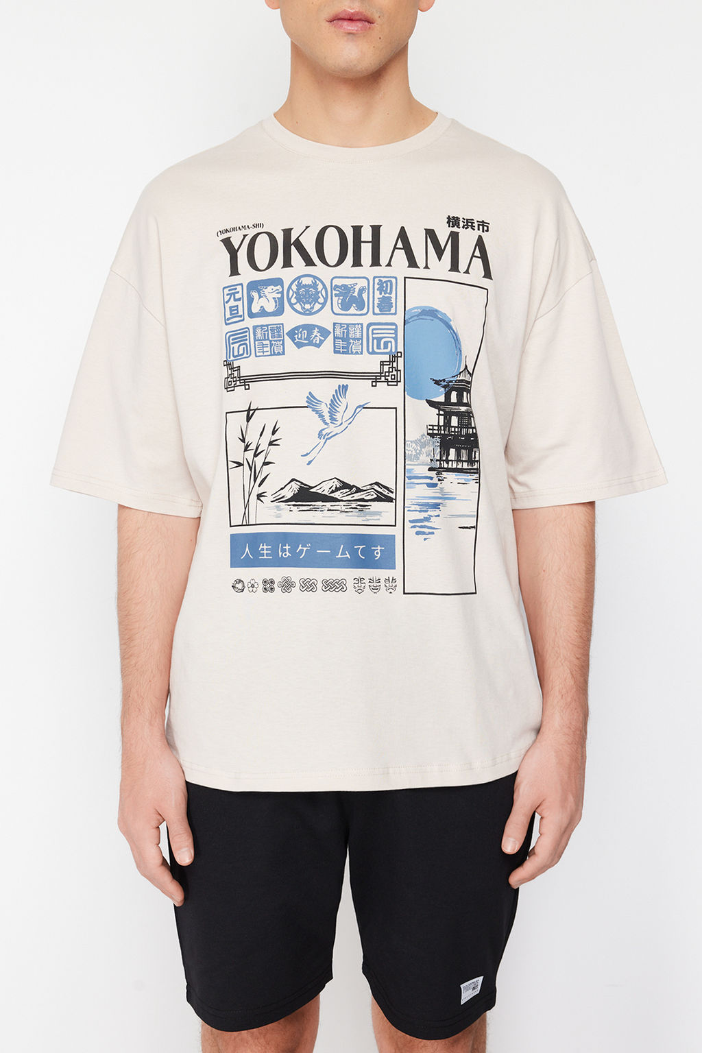 Tas Oversize/Genis Kesim Uzak Dogu Bask?l? %100 T-Shirt TMNSS24TS00035