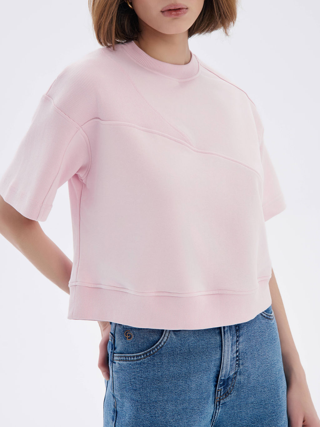 CONTE Комбинированная футболка из футера c вставками в рубчик LD 2573 crystal pink