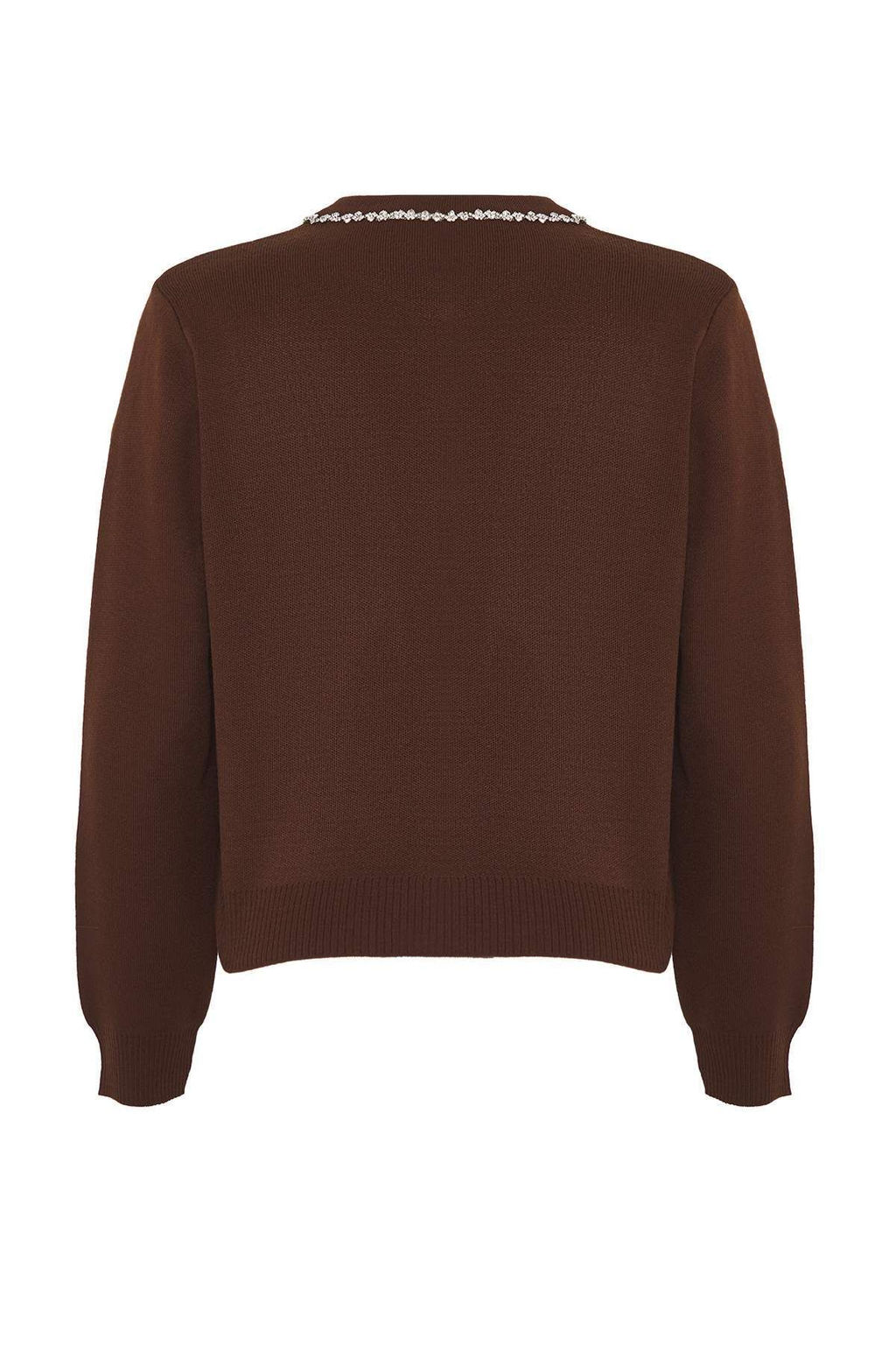 Kahverengi Mucevherli Yumusak Dokulu Ikili Triko H?rka-Bluz TWOAW26HI00007