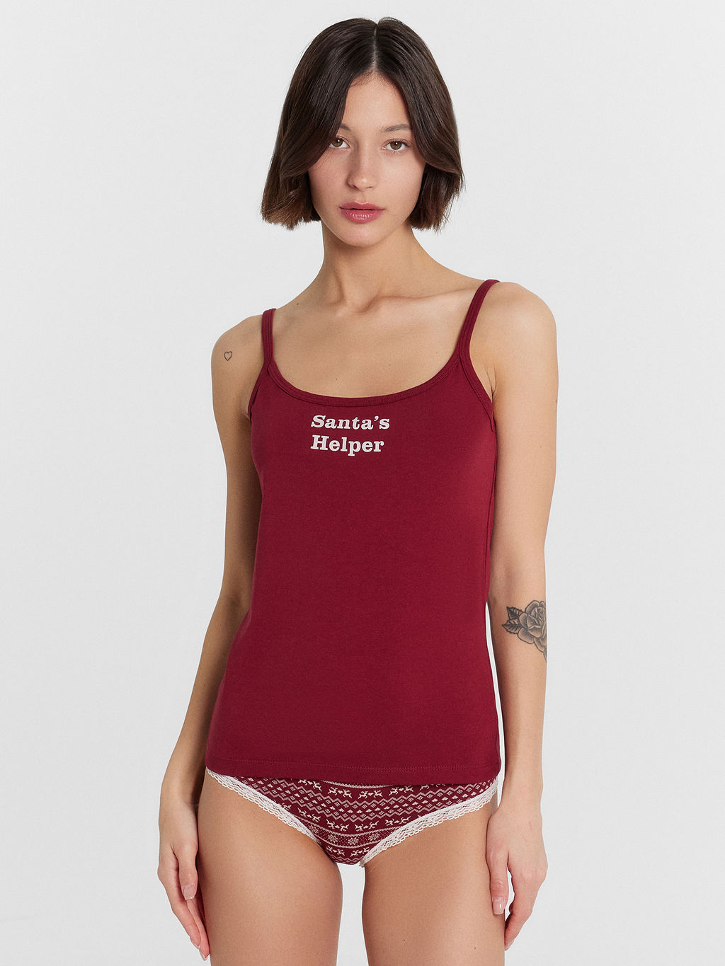 Комплект женский (топ, шорты) бордовый с оленями гранатовый +олени на бордовом 442208 - Mark formelle фото 2