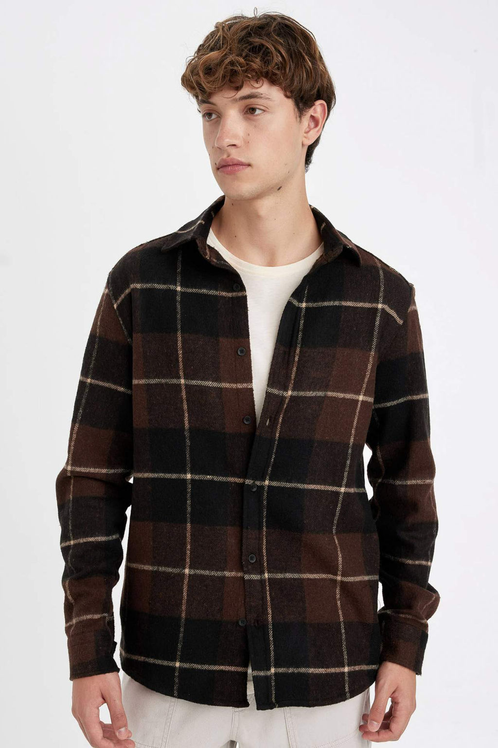 Regular Fit Kareli Oduncu Uzun Kollu Gomlek - Defacto фото 5