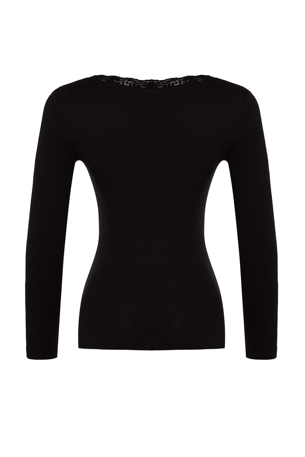 Trendyolmilla Gri V Yaka Dantel Detayl? Fitilli Fitted/Vucuda Oturan Pamuklu Esnek Orme Bluz TWOAW24BZ00070  фото 8