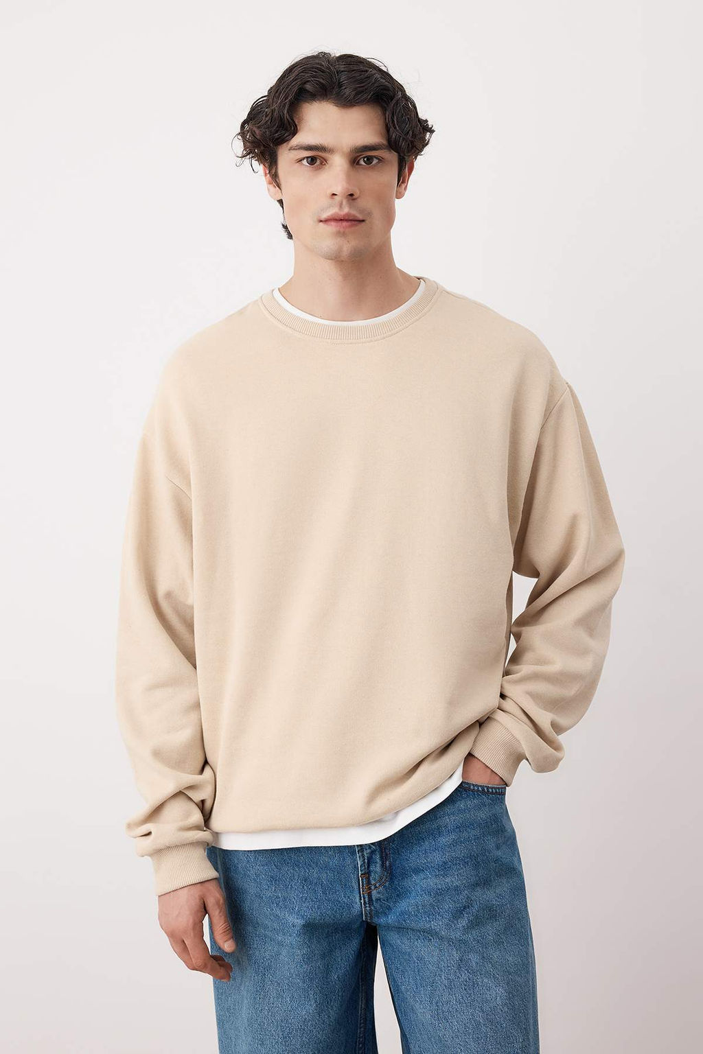 Lacivert-Tas 2li Paket Oversize/Genis Kesim Ici Polar/S?cak Tutan Sweatshirt TMNAW24SW00001