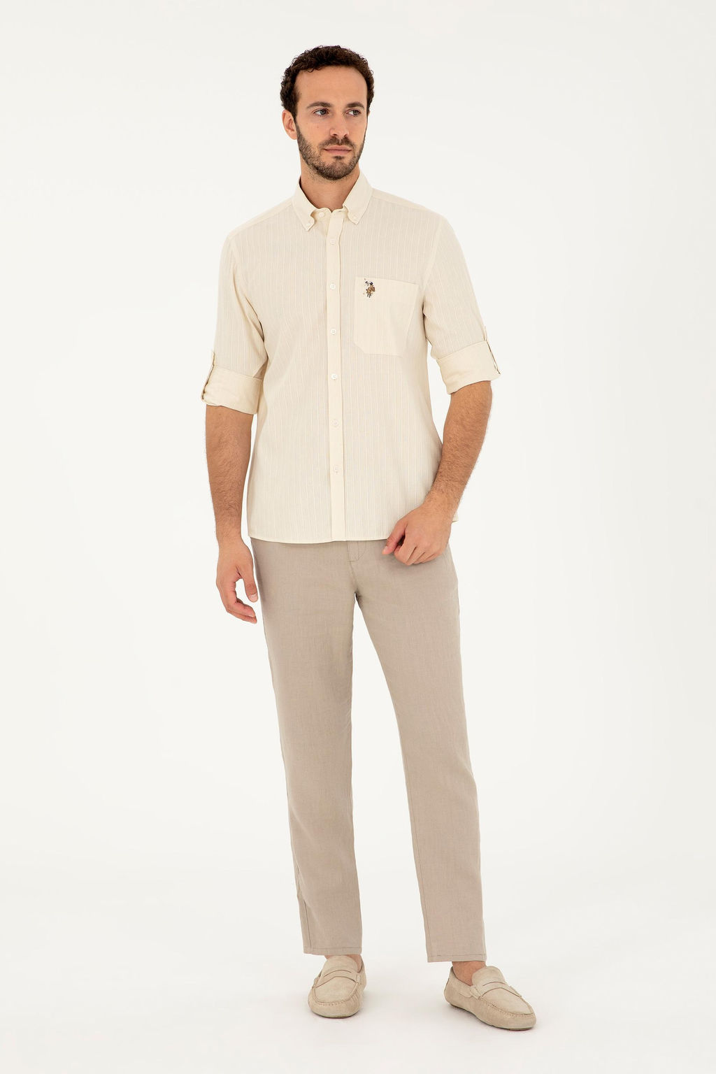 Мужская рубашка с длинным рукавом цвета экрю Неожиданная скидка в корзине - U.s. polo assn фото 4