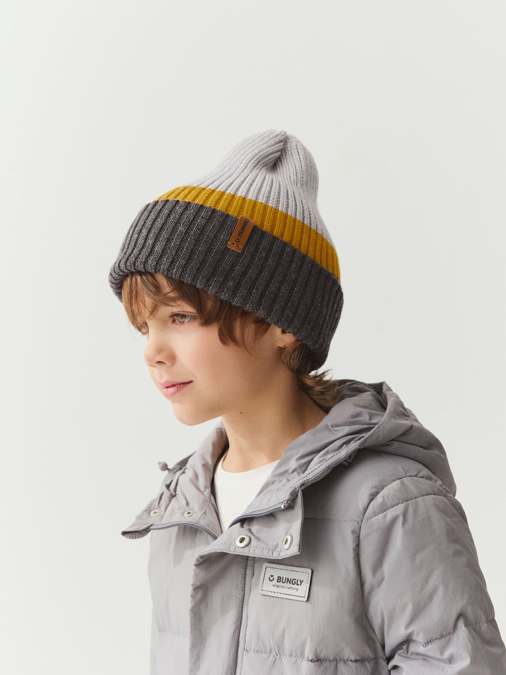Шапка тыква из смесовой шерсти однослойная Колор блок Серебро - Bungly фото 2
