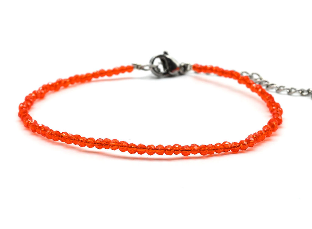 Браслет из граненых бусин мелких 2мм циркон цв.оранжевый, 17см