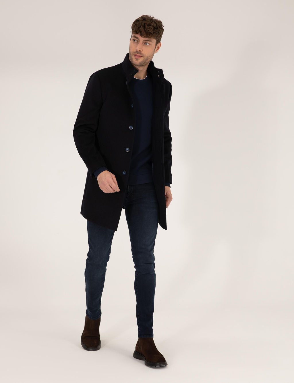 Lacivert Slim Fit Palto