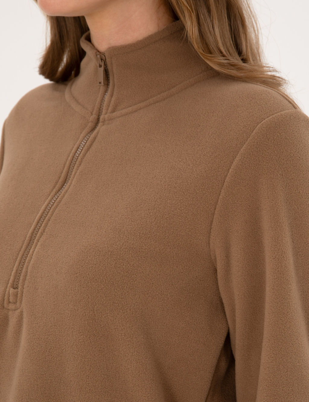 Camel Comfort Fit Fermuarl_ Polar Sweatshirt