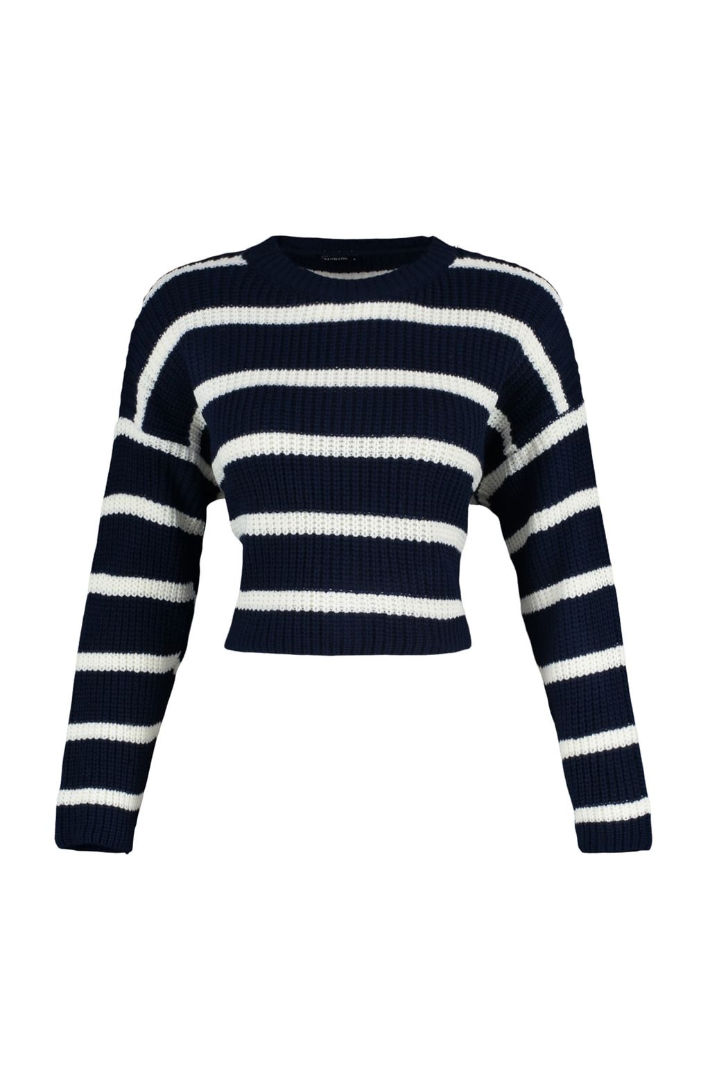 Lacivert Crop Basic Cizgili Genis Kal?p Triko Kazak TWOAW23KZ00390