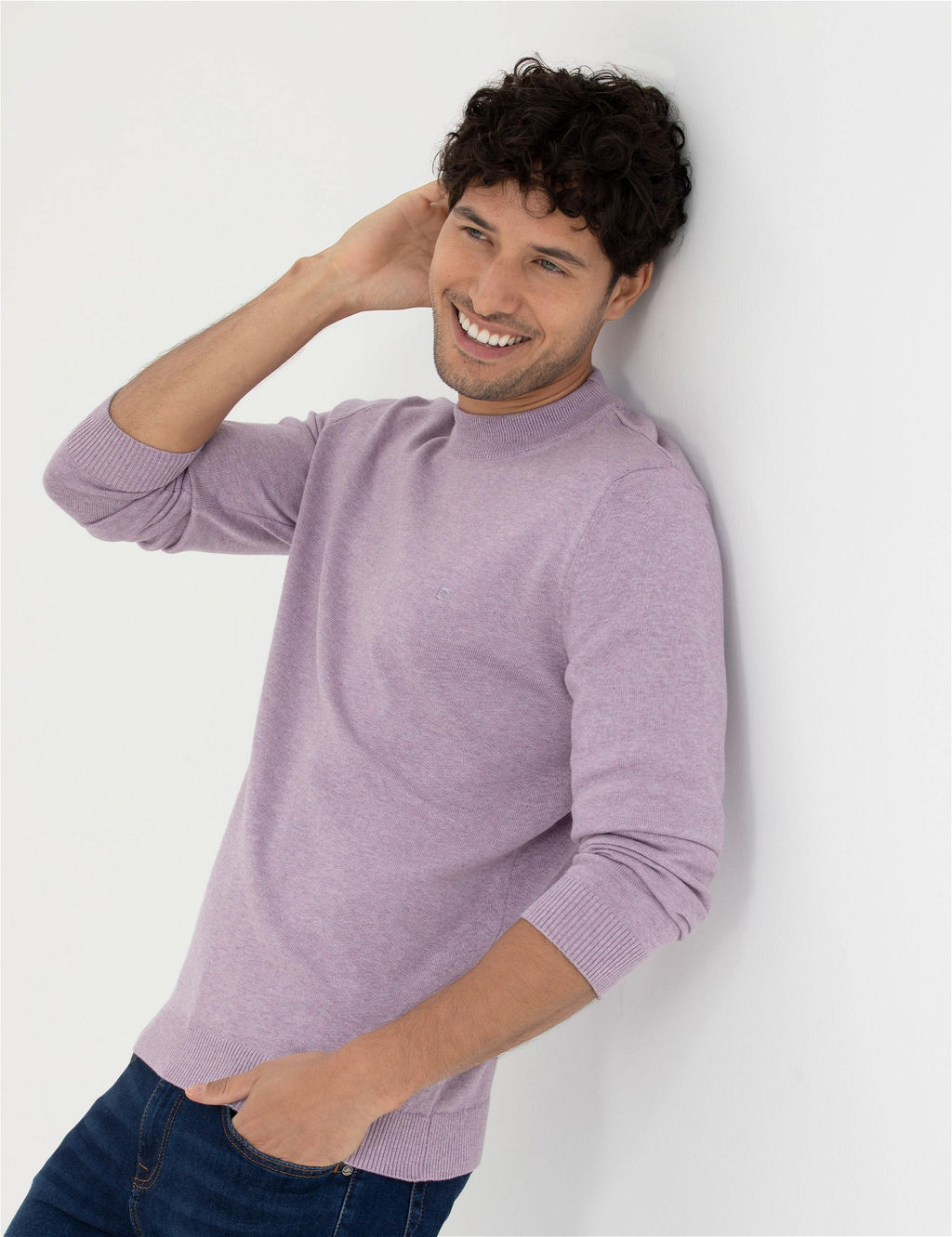 Koyu Lila Slim Fit Yar_m Bal_k__ Yaka Basic Triko Kazak