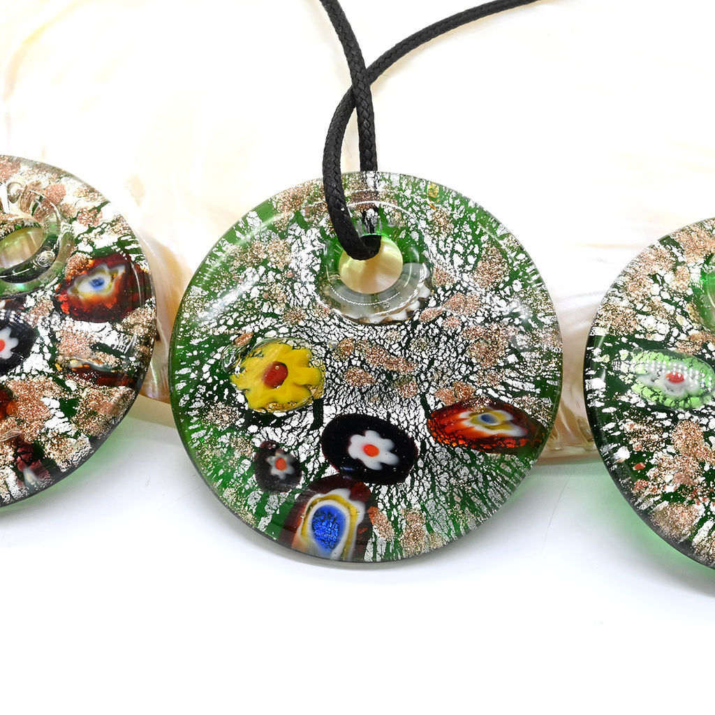 Кулон круглый из муранского стекла 50мм цв.зеленый