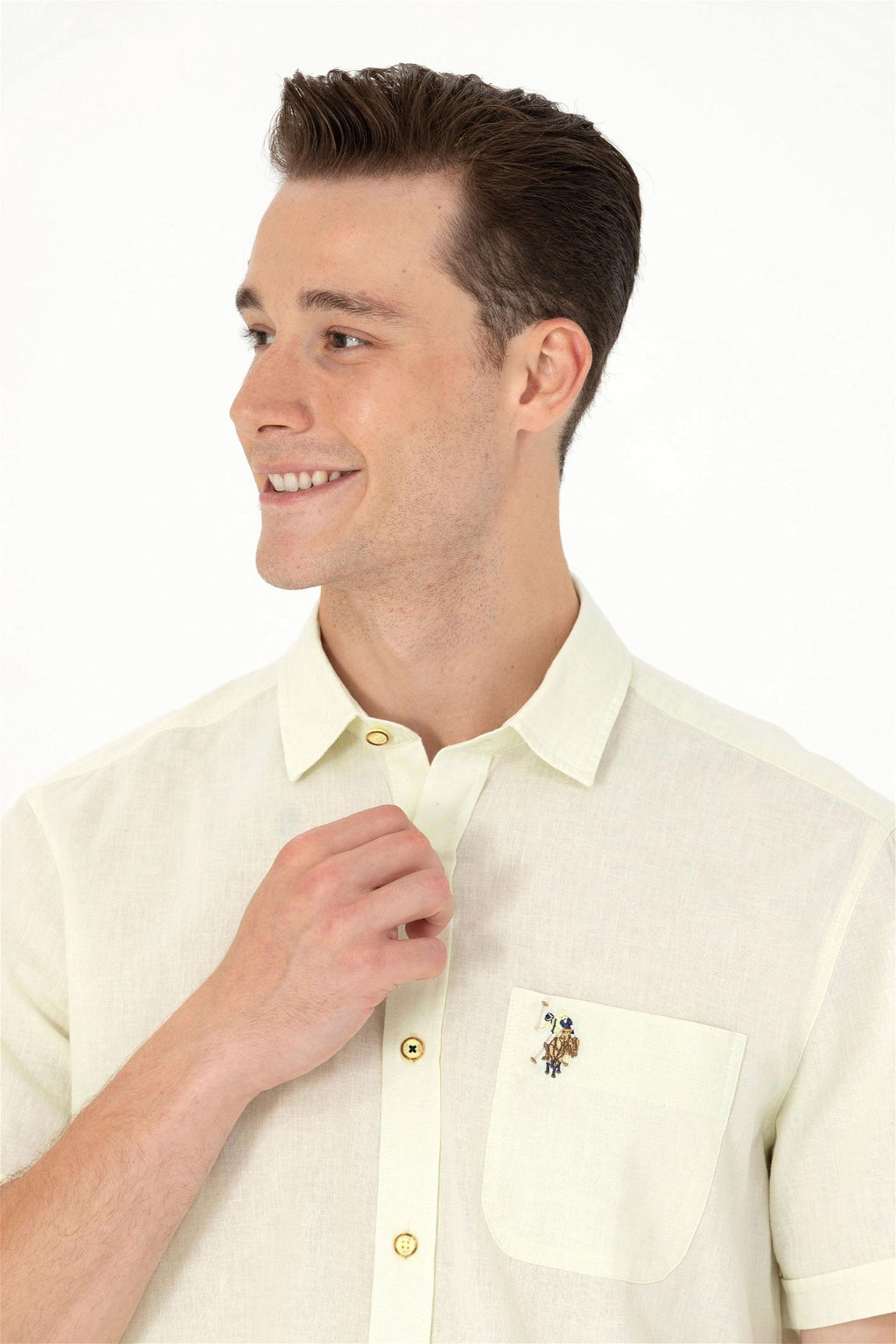 U. S. Polo Assn / Мужская светло-желтая рубашка с коротким рукавом - U.s. polo assn фото 2