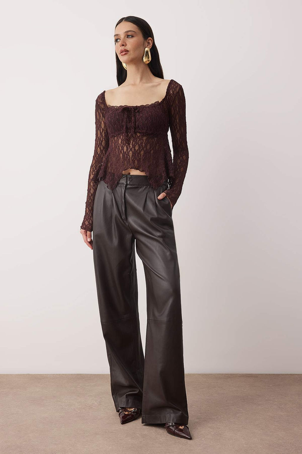 Bordo Kare Yaka Dantel Party Bluz TPRAW26BZ00070 - Trendyolmilla фото 2