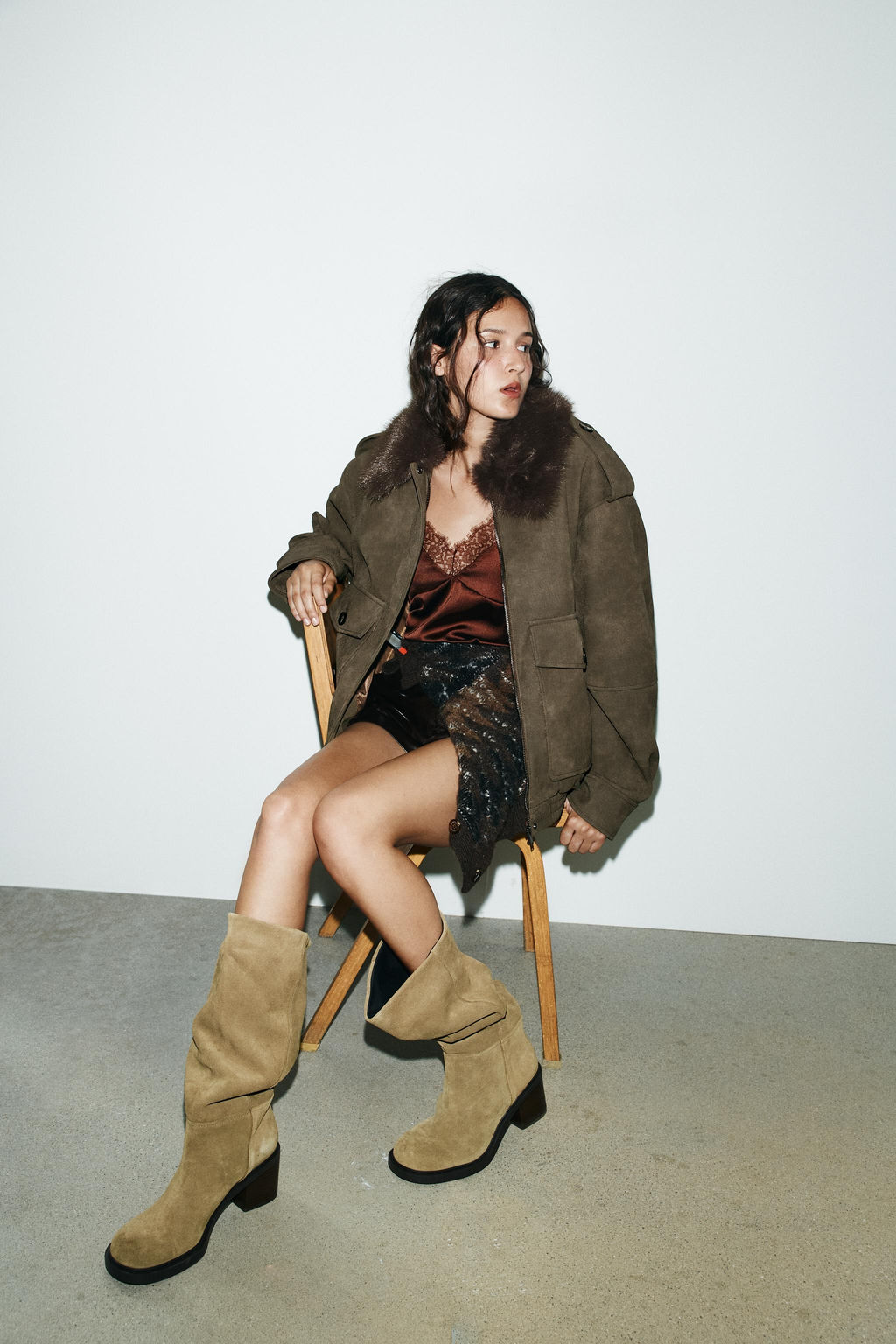 REMOVABLE COLLAR FAUX SUEDE JACKET - Zara фото 7