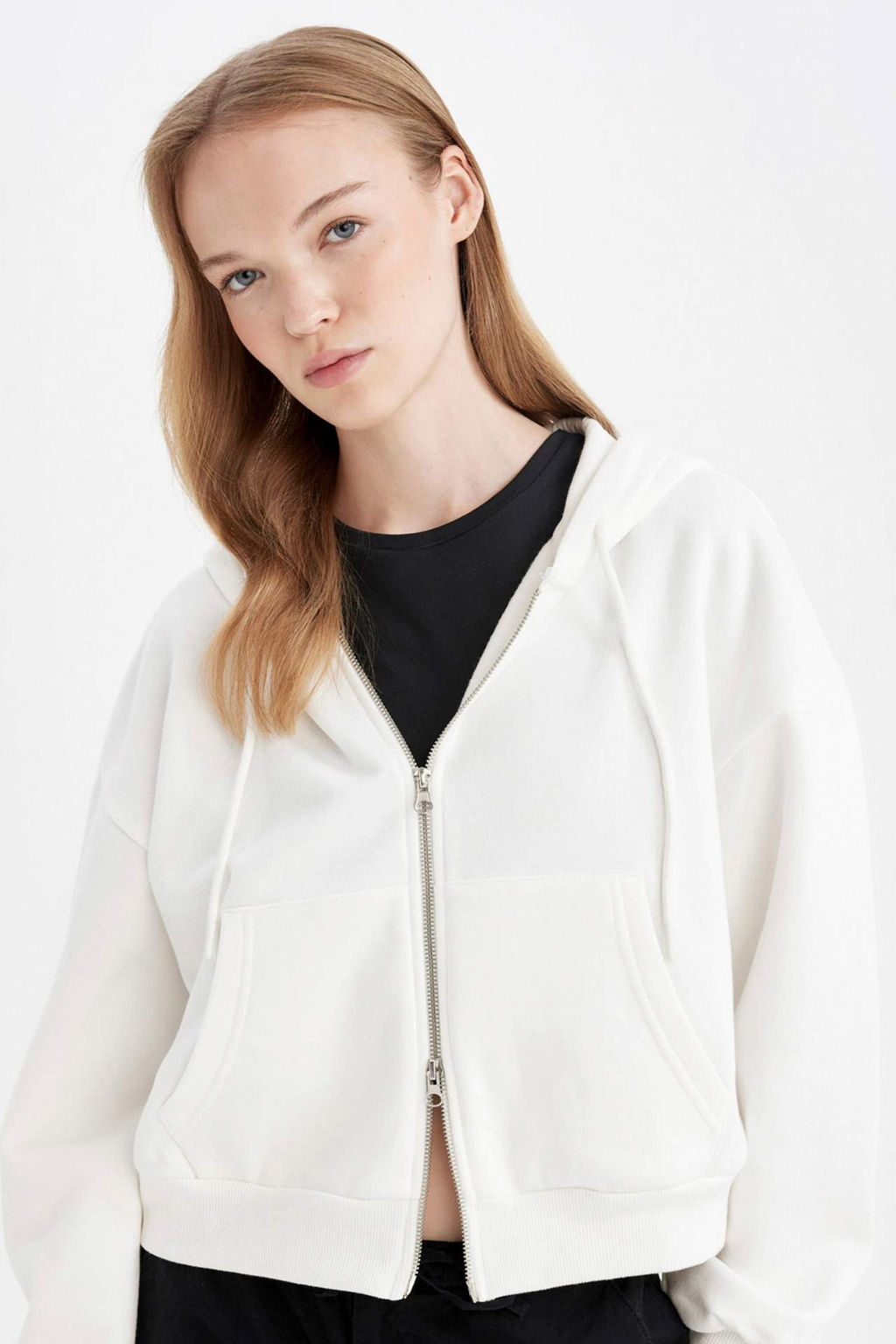 Coool Standart Fit Kapusonlu Basic Duz Kanguru Cepli Fermuarl? Sweatshirt - Defacto фото 3