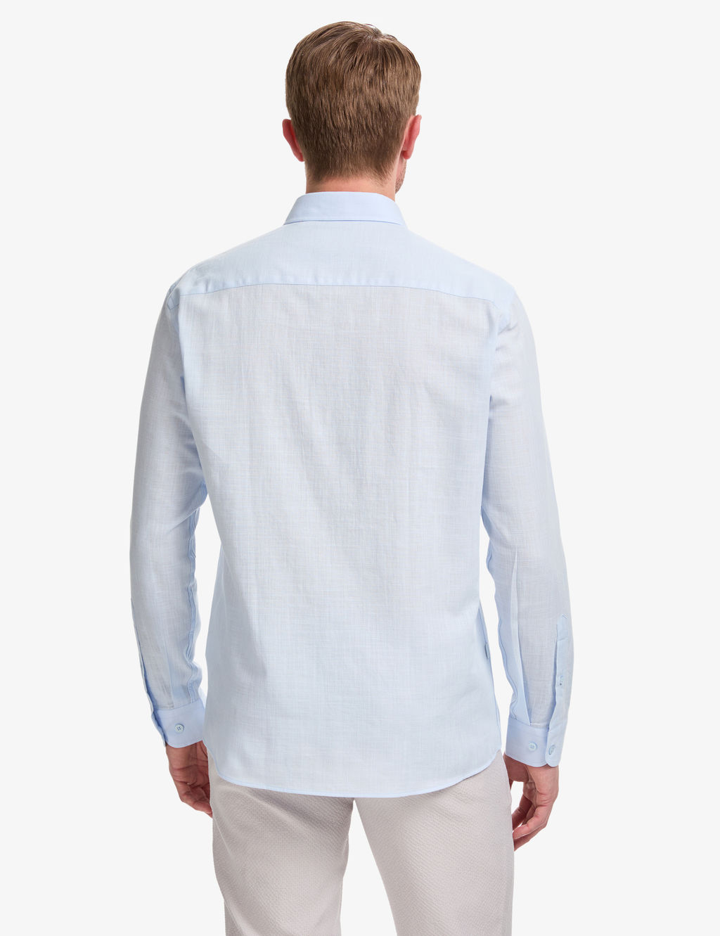 A__k Mavi %100 Pamuk Keten G_r_n_ml_ Slim Fit Uzun Kollu G_mlek