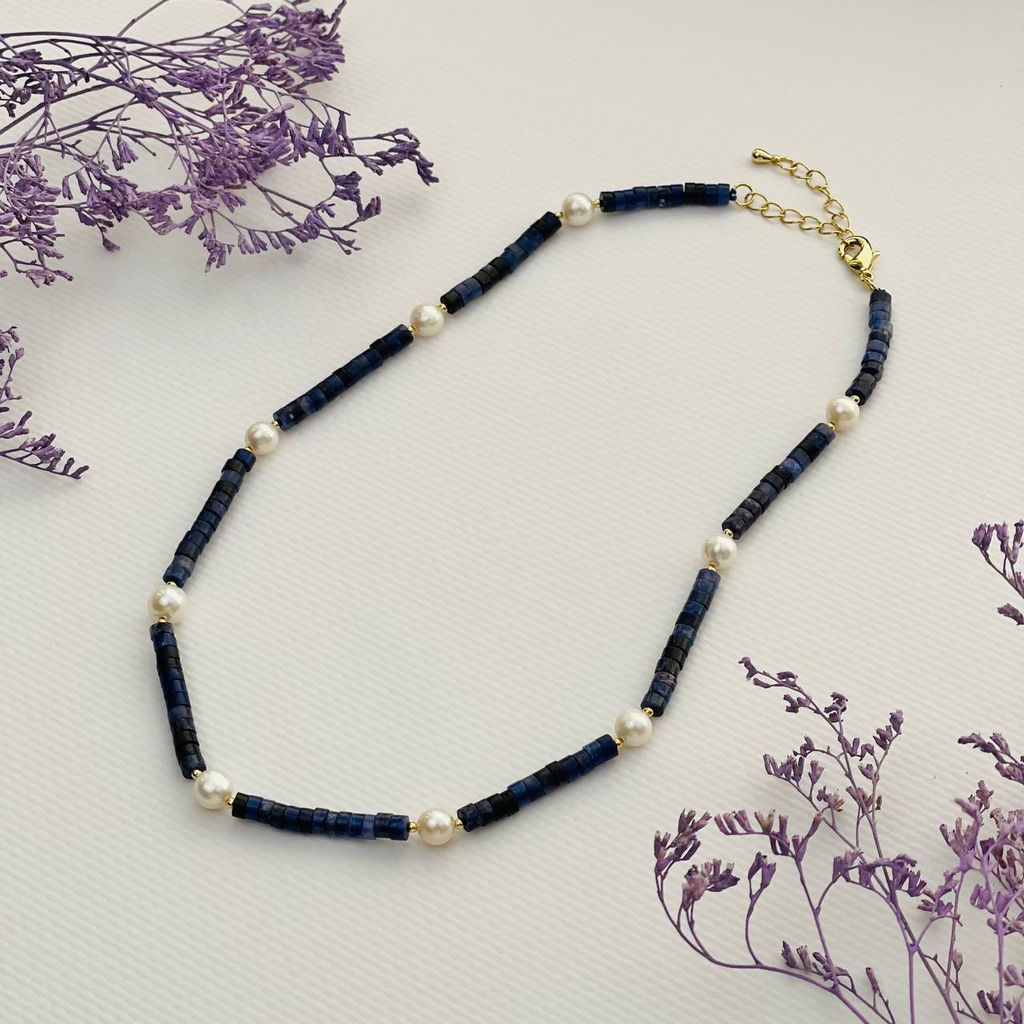 Бусы из Содалита и Жемчуга 40 см +