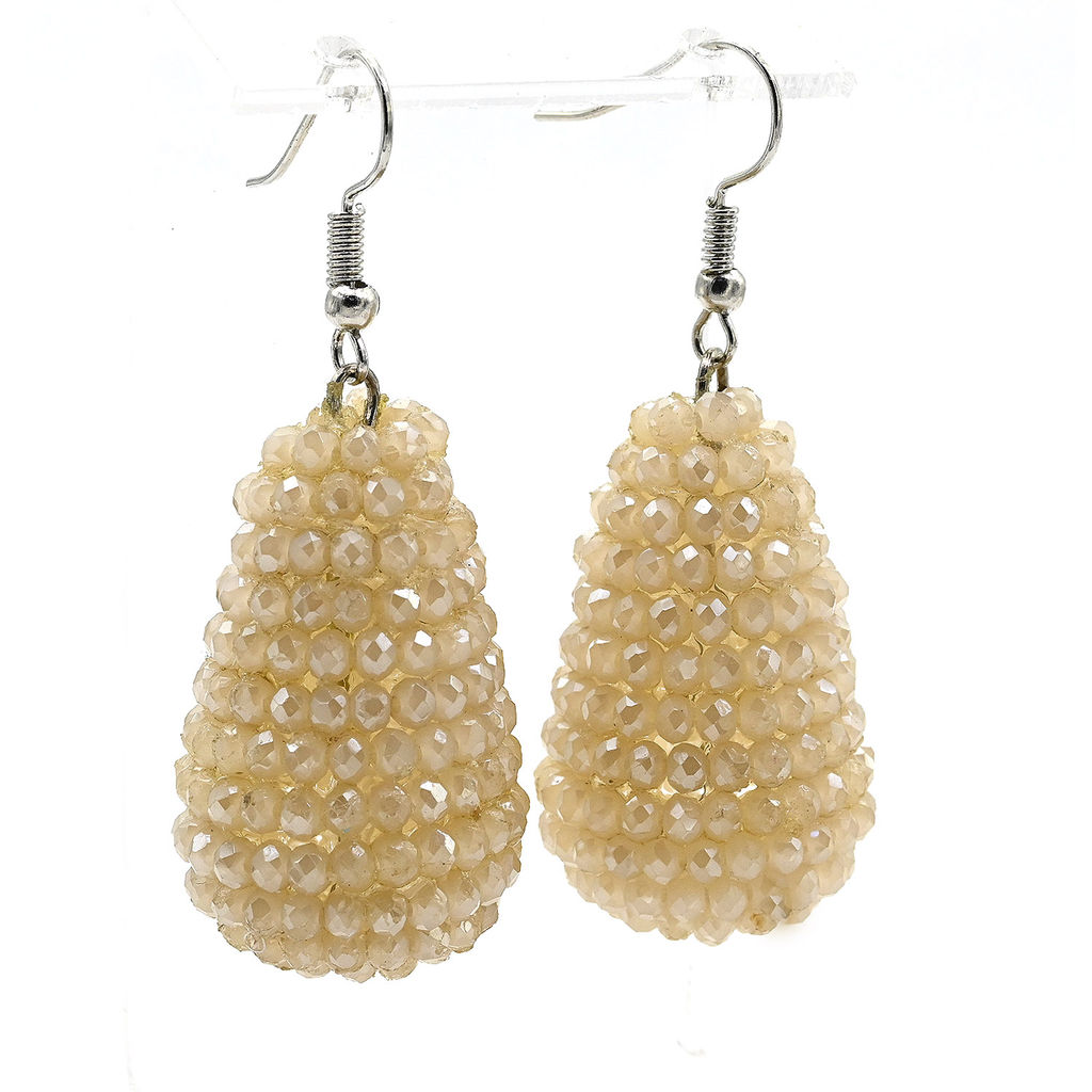 Объемные серьги с цирконом 20*35мм цв.молочный, 18,8г