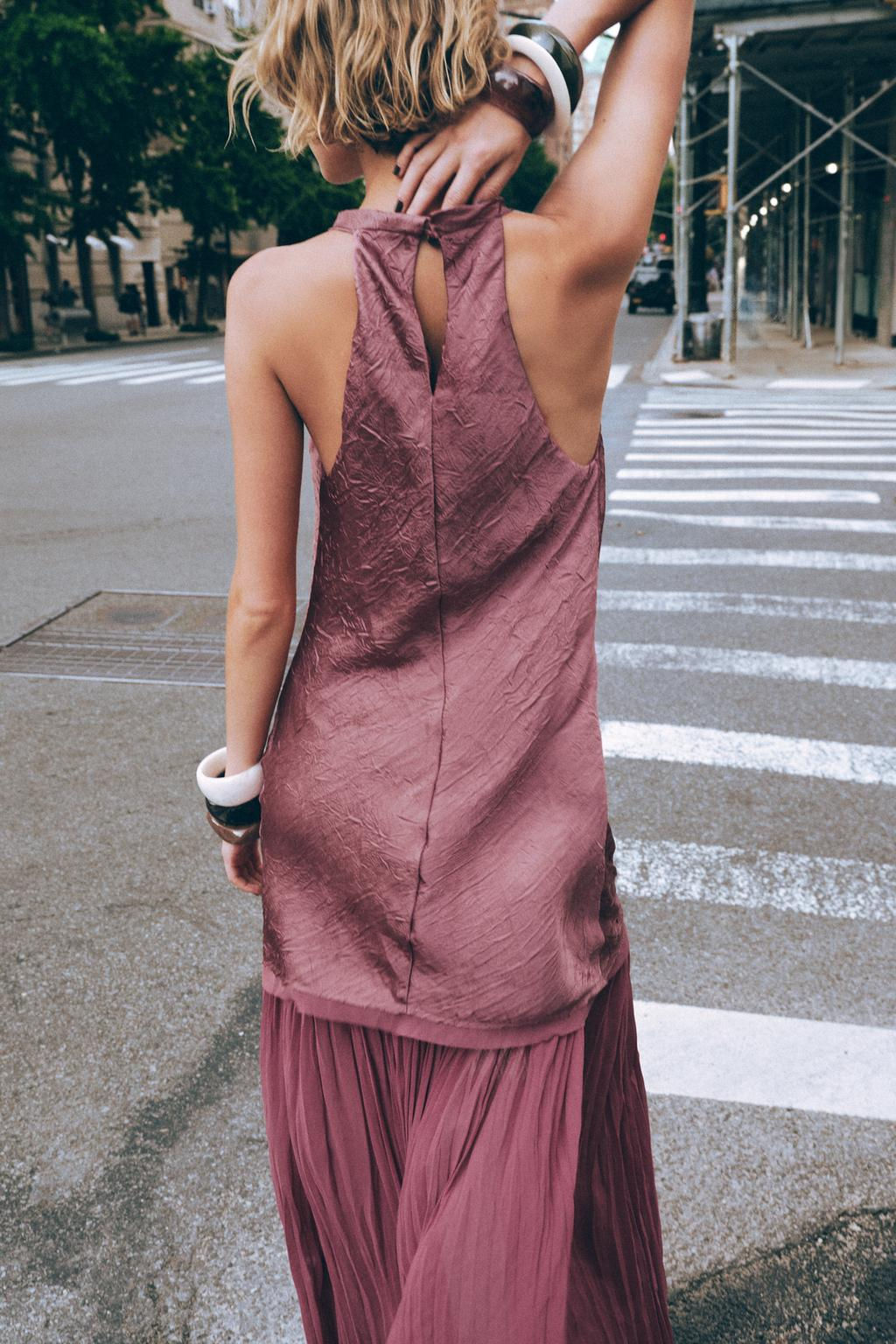 PLEATED CONTRAST MIDI DRESS - Zara фото 3