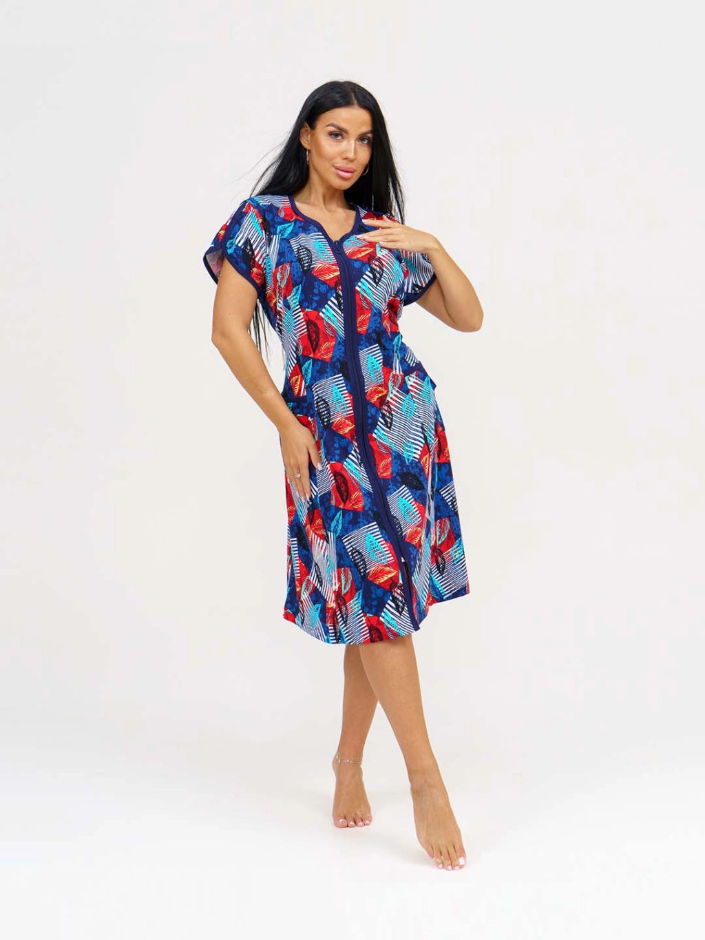 Халат женский, цвет синий красный