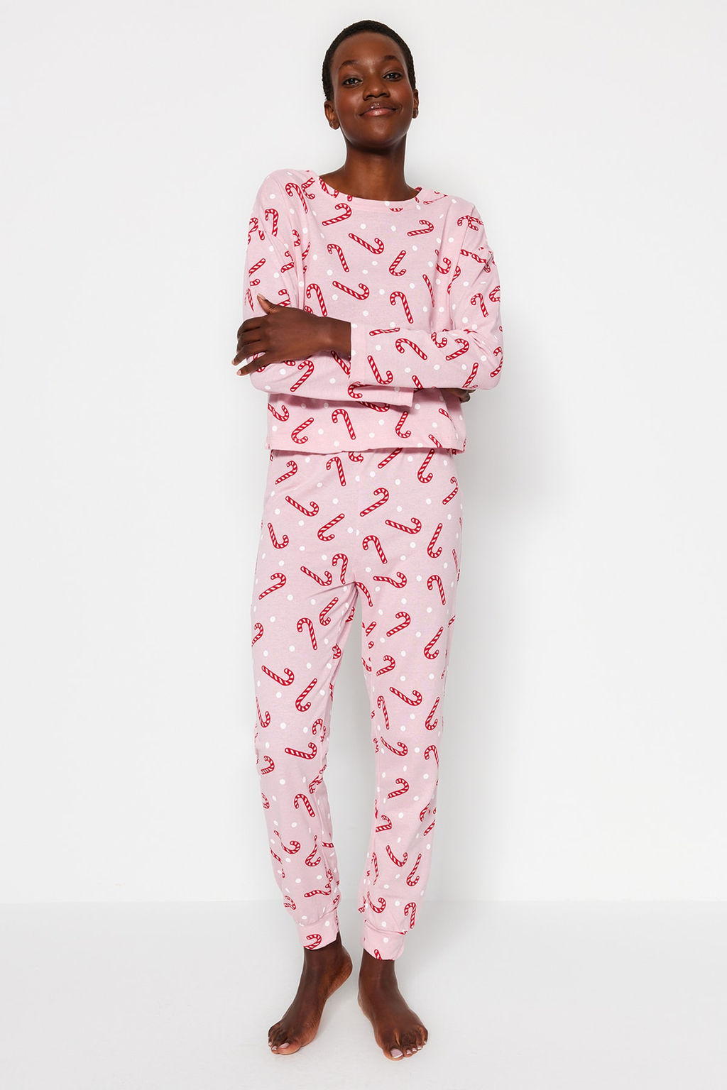 Trendyolmilla Lacivert %100 Pamuklu Y?lbas? Temal? Orme Pijama Tak?m? THMAW21PT0771  фото 10