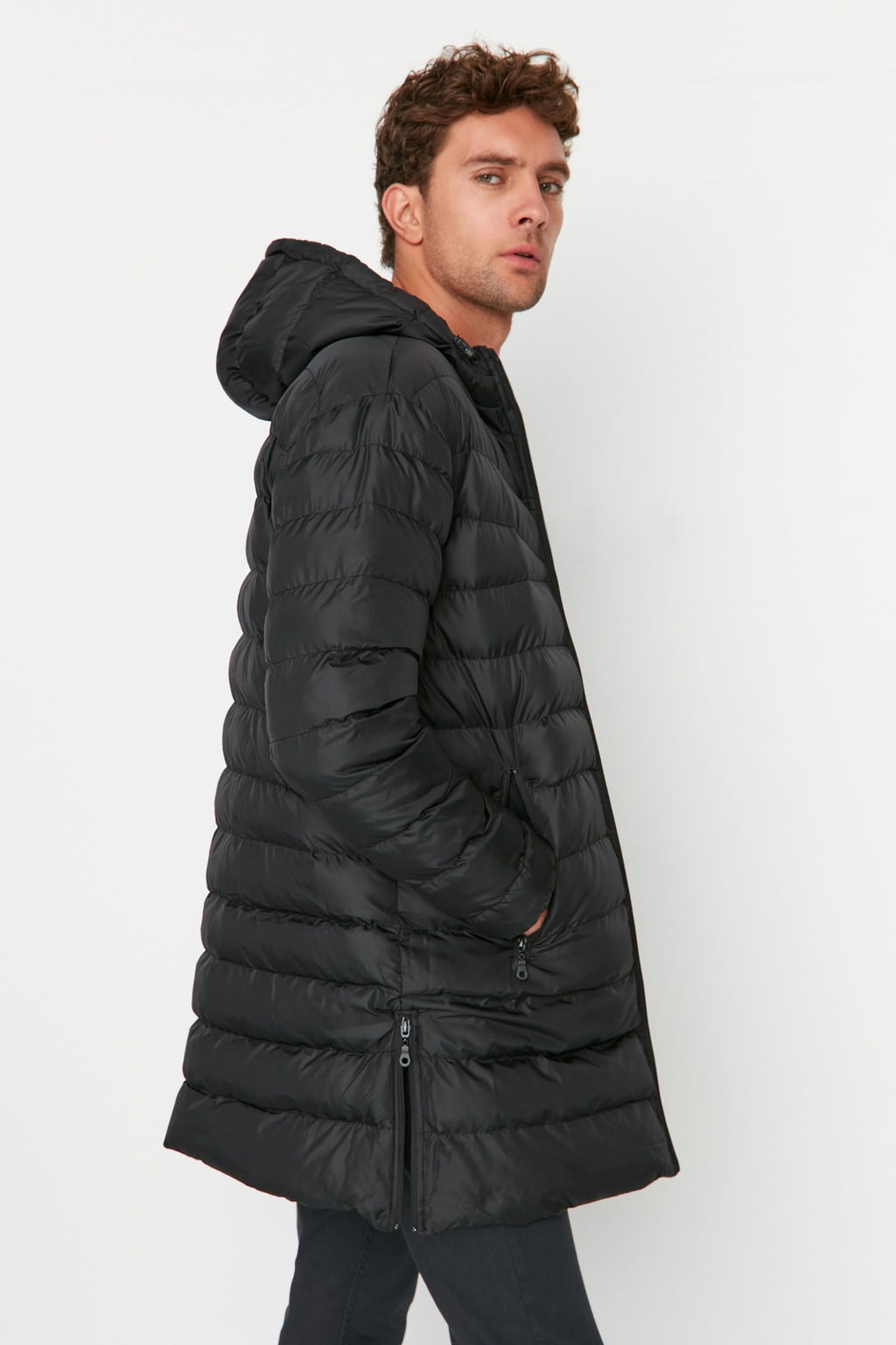 TRENDYOL MAN Siyah Regular Fit Yan? Fermuarl? Ruzgara Dayan?kl? K?sl?k Mont TMNAW23MO00064 - Trendyolmilla фото 8