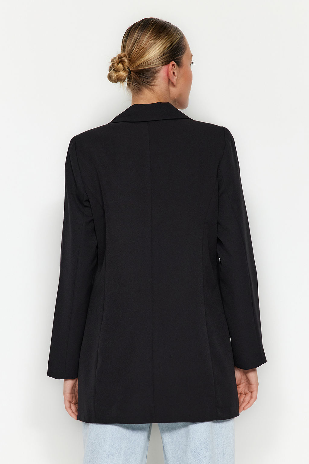 Siyah Regular Astarl? Kruvaze Kapama Dokuma Blazer Ceket TWOSS20CE0059