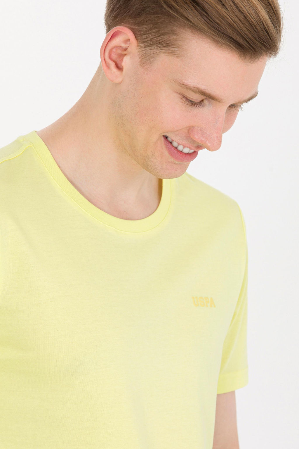 U. S. Polo Assn Мужская светло-желтая базовая футболка с круглым вырезом - U.s. polo assn фото 3