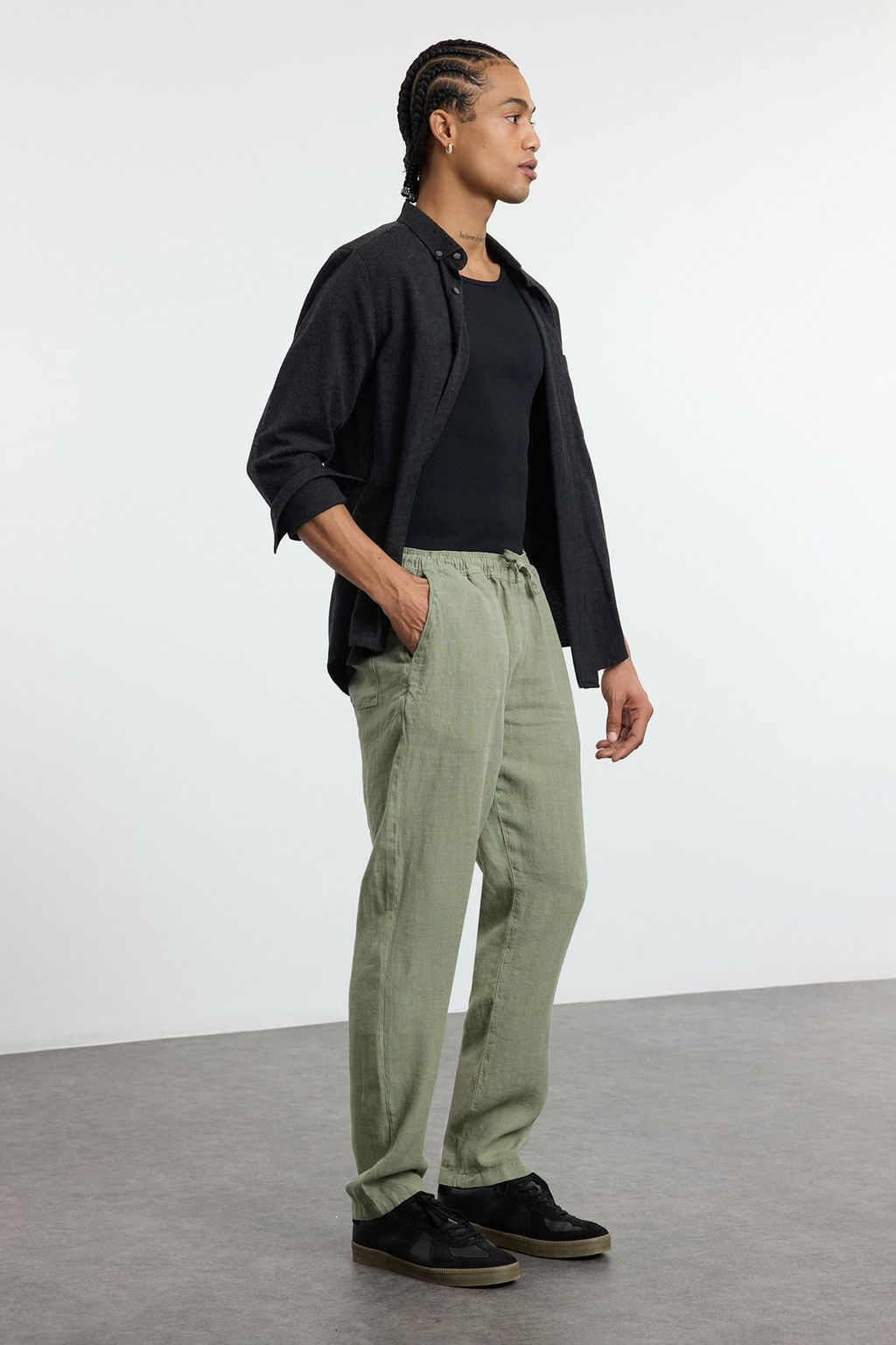 TRENDYOL MAN Premium Gri %100 Keten Straight Fit Lastikli Beli Baglamal? Pantolon TMNSS24PL00018 - Trendyolmilla фото 36