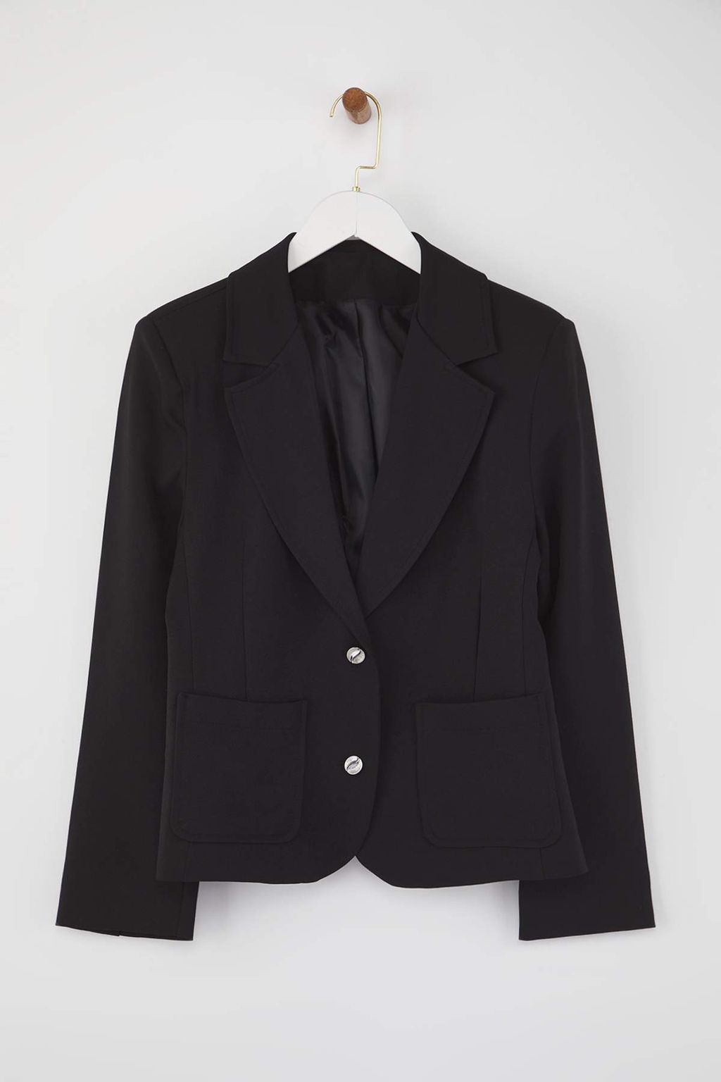 Siyah Aksesuar Dugmeli Cepli Fitted/Bele Oturan Dokuma Blazer Ceket TWOAW26BC00007