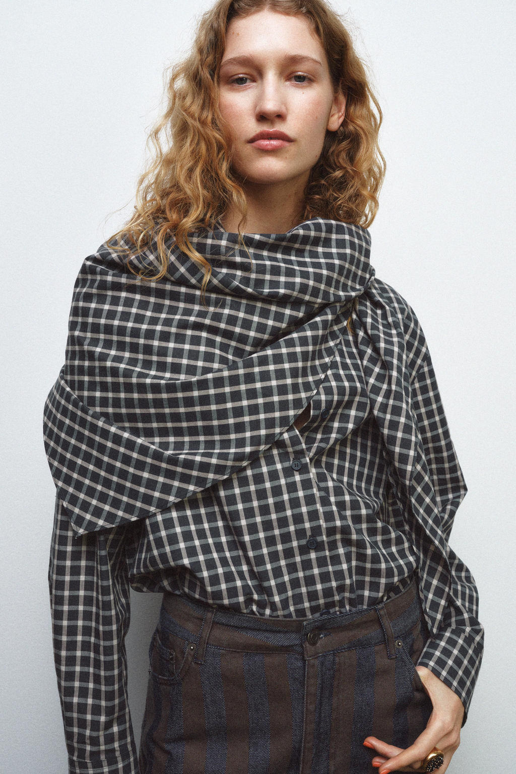 ZW COLLECTION CHECK SHIRT WITH SCARF - Zara фото 13