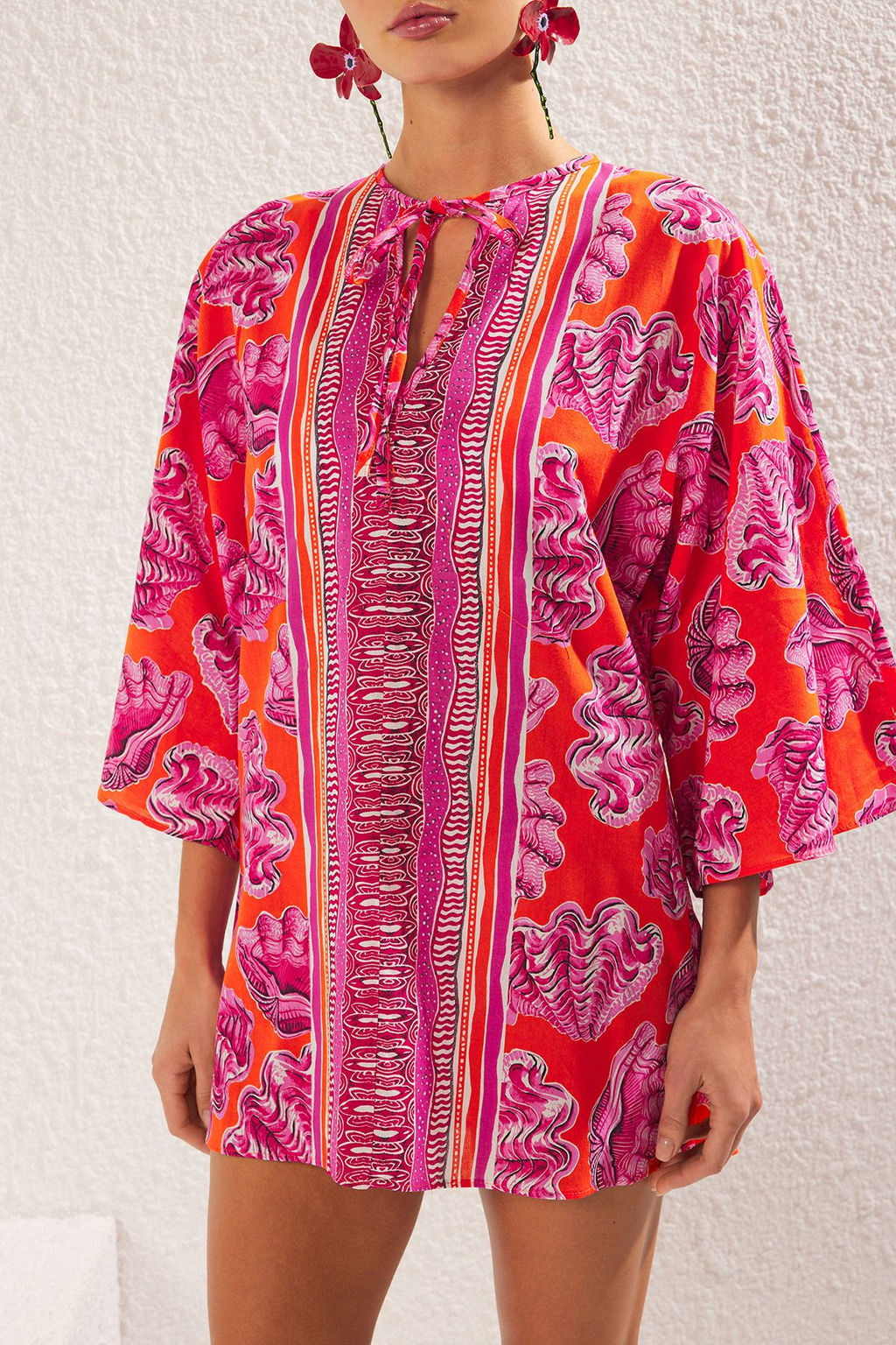 Su Alt? Desenli Dokuma %100 Pamuk Plaj Mini Elbise TBESS25EL00007