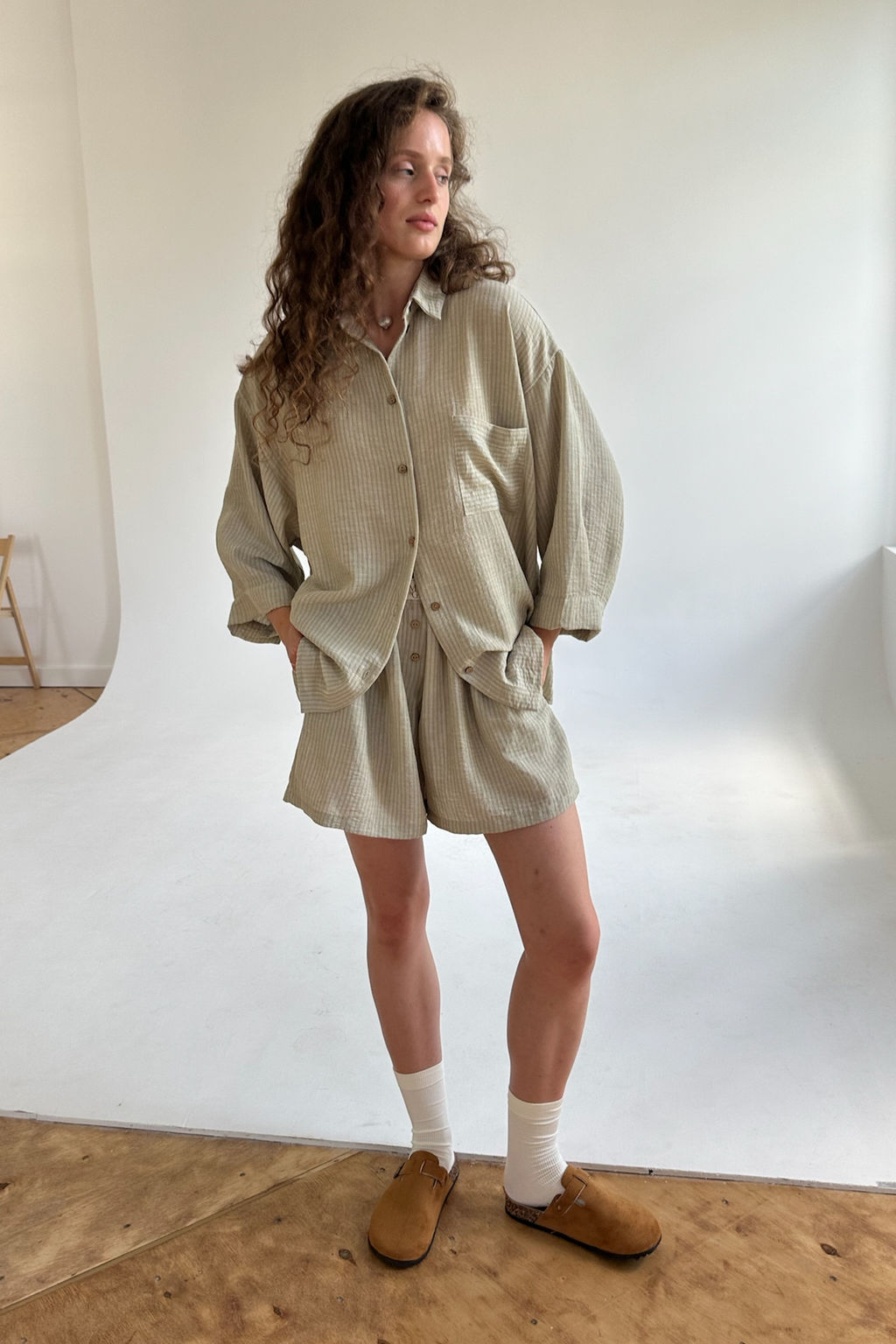 Рубашка СВОБОДА026/20/Оливковый, белый - M&G all natural фото 6