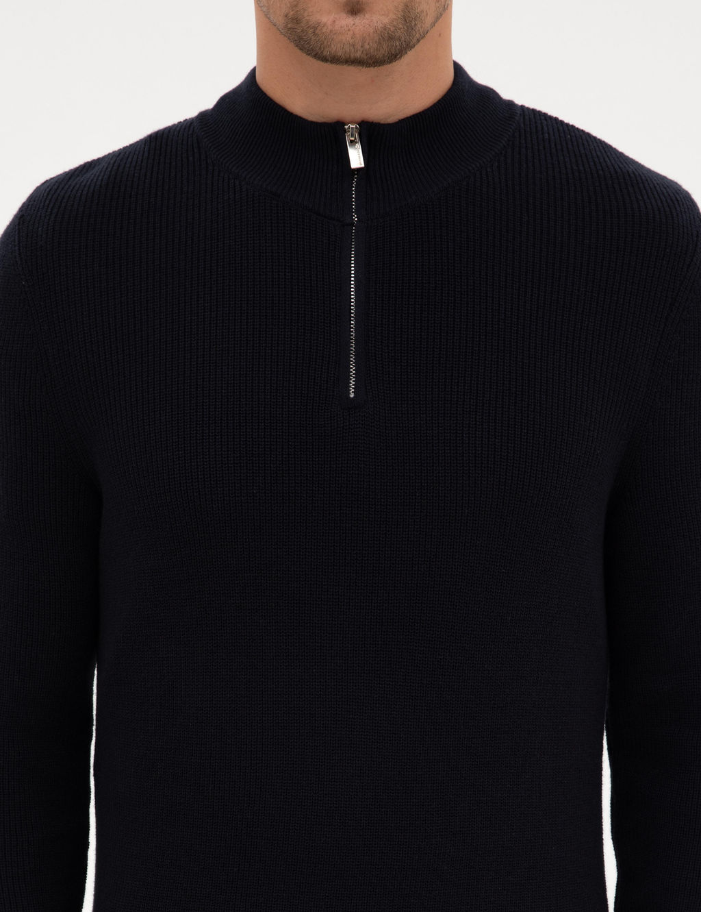 Lacivert Slim Fit Dik Yaka Fermuarl_ Triko Kazak - Pierre cardin фото 6